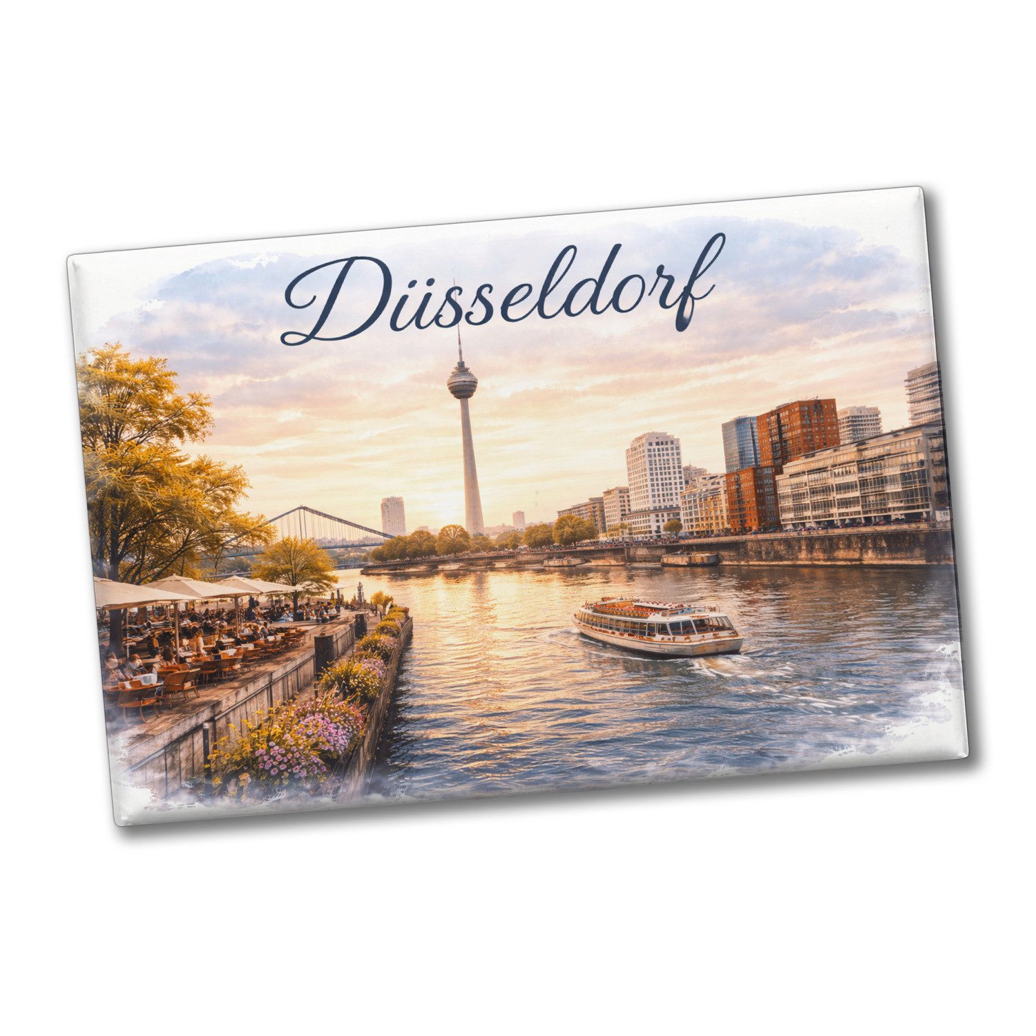 speecheese Magnet Düsseldorf Skyline Rheinturm Flussufer Metallschild