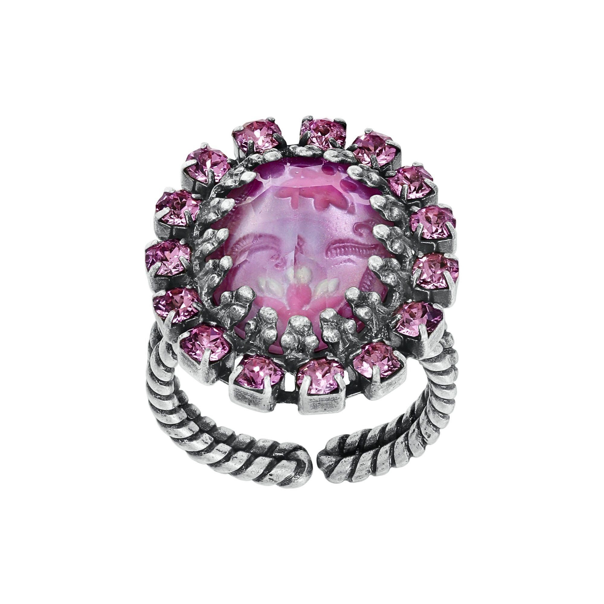 KONPLOTT Fingerring KONPLOTT Damen-Ring Chinoiserie – Glasstein & Kristalle, Pink
