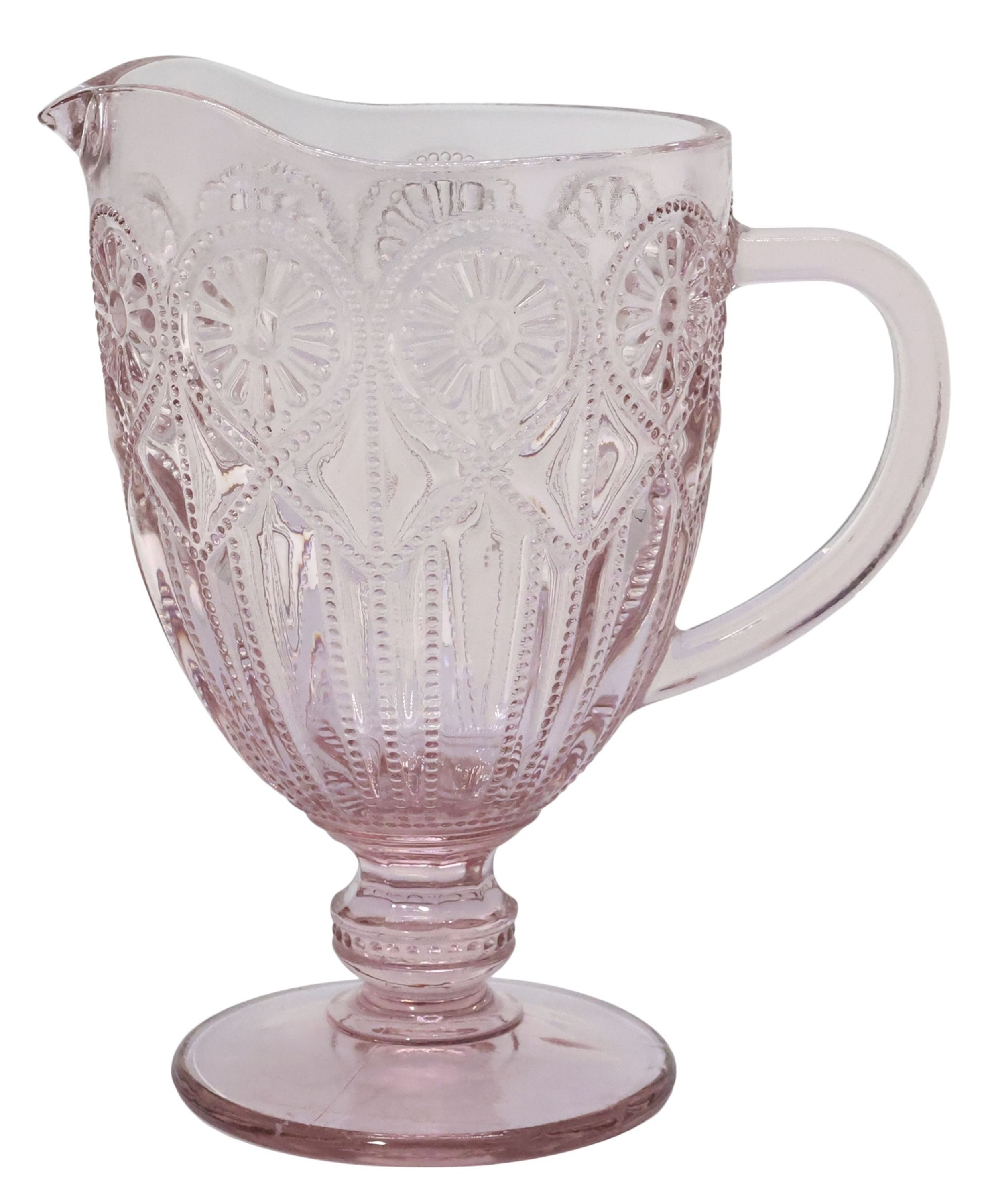 Chic Antique Kanne Chic Antique - Kanne Krug Wasserkrug Karaffe Glas mit Muster 1 l Rosa