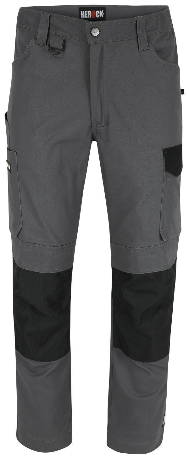 Herock Arbeitshose DERO Slim Fit Passform, wasserabweisend grau 2-Wege-Stretch, Multi-Pocket