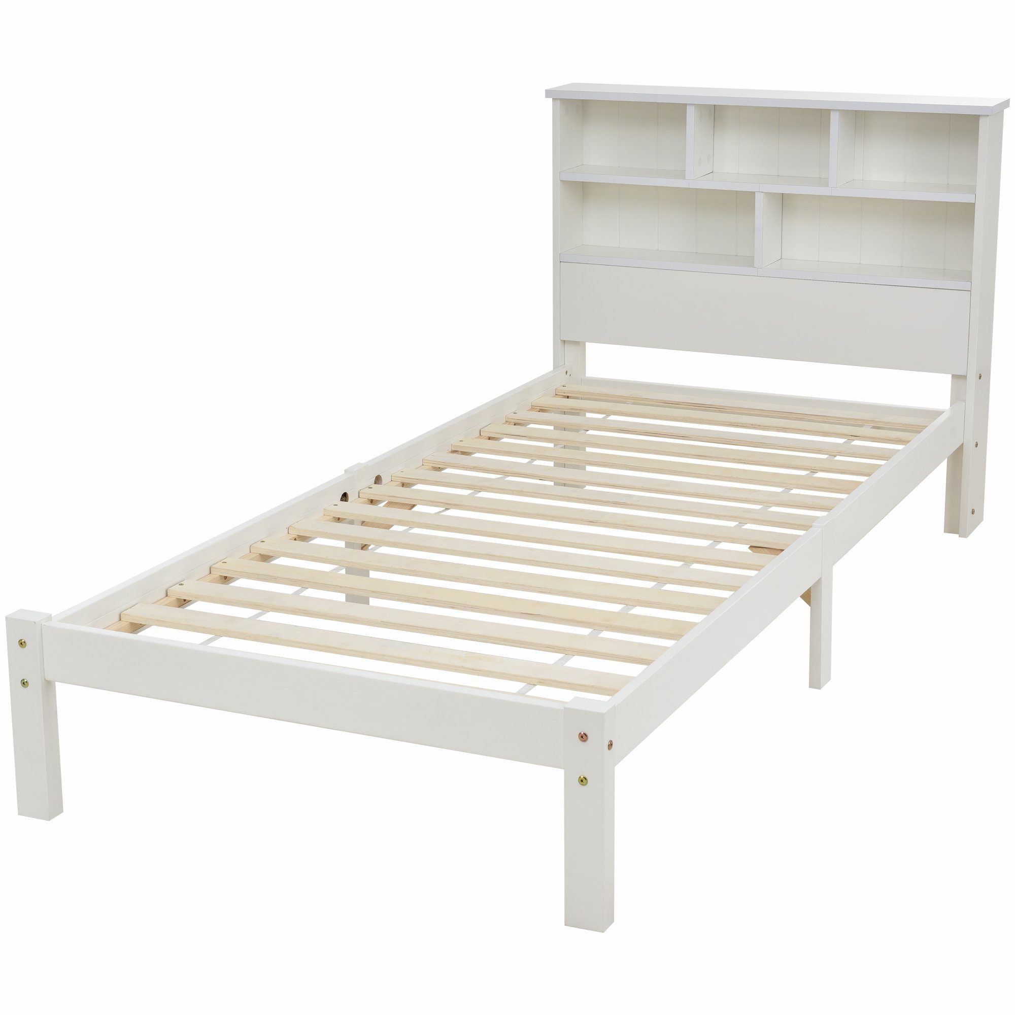 Schubladen+Lattenrost Doppelbett Holzbett Holz mit Bücherregal Kinderbett Weiß Gotagee