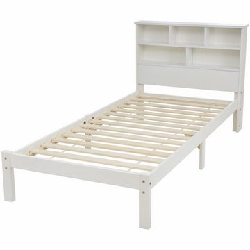 Gotagee Holzbett Holz Doppelbett mit Schubladen+Lattenrost Bücherregal Kinderbett Weiß