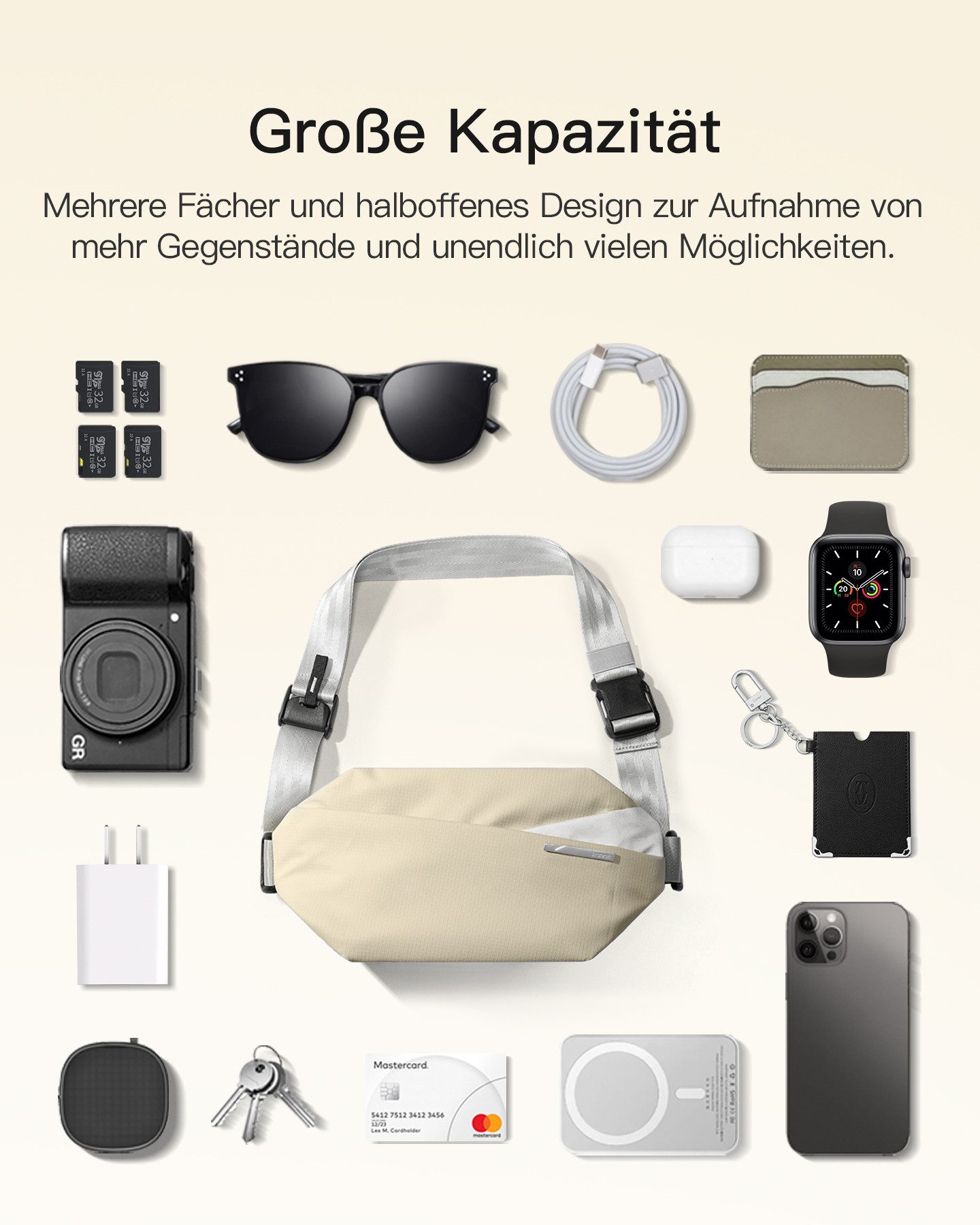Inateck Umhängetasche Bauchtasche 4L, Stylische Sling Bag Herren Damen, Schultertasche, für Reise Schule Wandern, Wasserdicht
