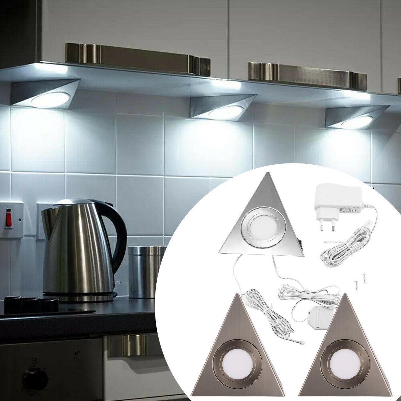 LETGOSPT LED Unterbauleuchte LED Unterbauleuchte, Küchenleuchte ink 3 x 2 Watt 6000-6500K LED Modul, LED fest integriert, Tageslichtweiß, Einbauleuchten, Einbaustrahler, Küchen-Unterbau-Leuchten 3 Lampe mit Schalter