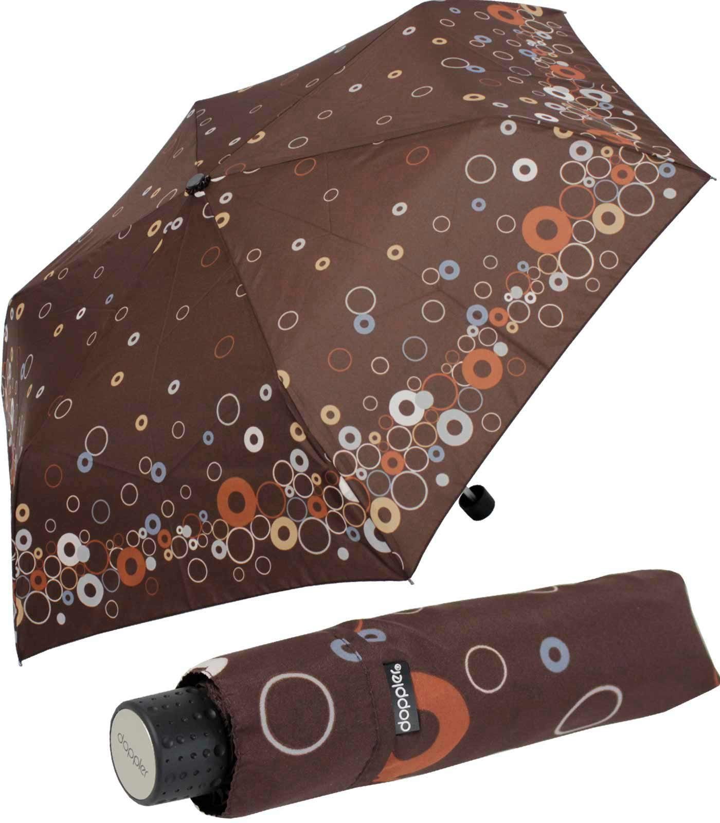 doppler® Taschenregenschirm in Havanna Schirm, kleiner chocolat passt - leichter jede besonders und Damen Tasche Super-Mini Party-Rings