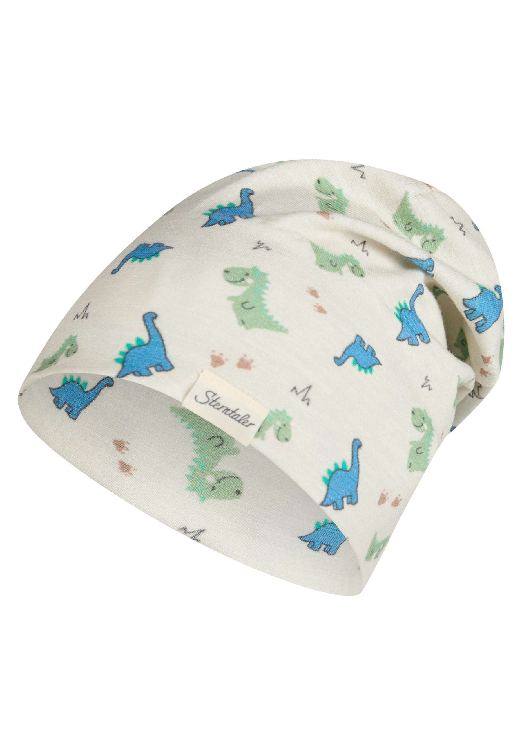 Sterntaler® Beanie UV-Schutz 50+ Beanie Dinobabys (1-St) Beanie aus Flammgarn Jersey mit Dinobabys, zwei Tragevarianten
