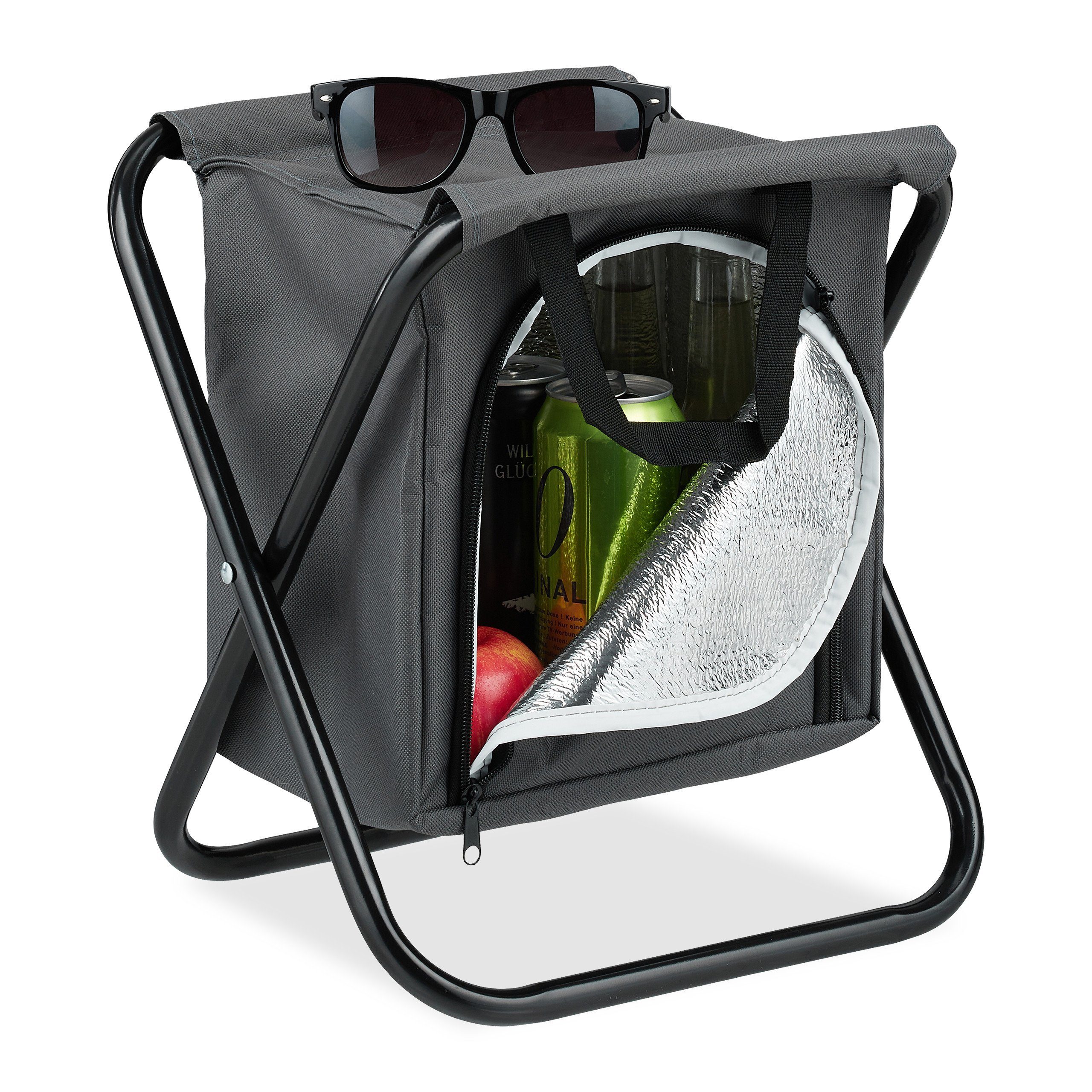 relaxdays Campinghocker mit Kühltasche, Grau günstig online kaufen