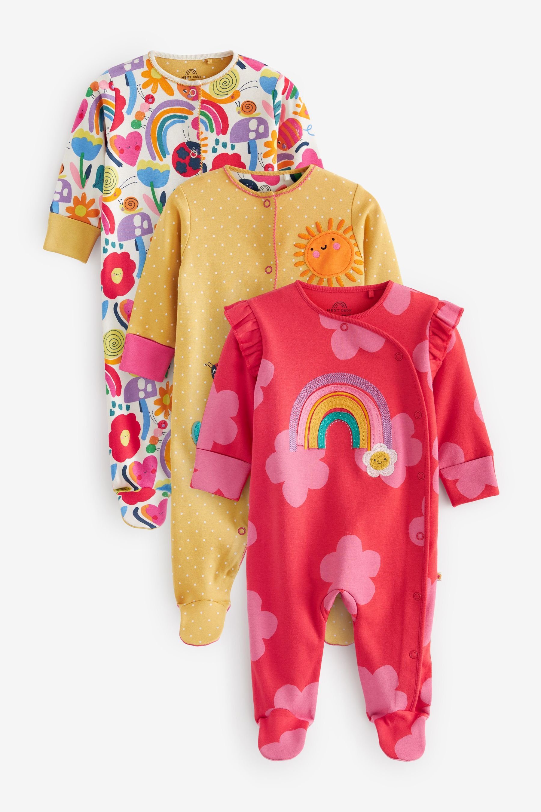 Next Schlafoverall Babyschlafanzüge mit Multi Bright Füßen, 3er-Pack (3-tlg)