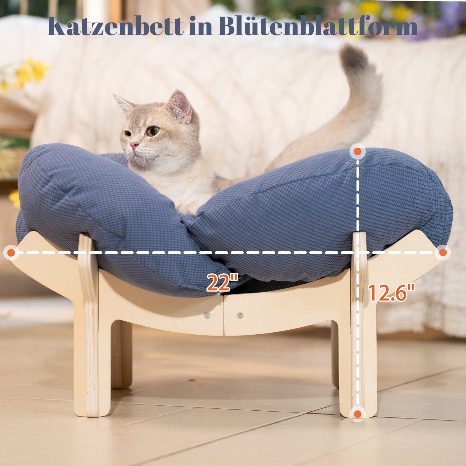 CheerPals Tierbett Erhöhtes Blumenform, 55cm großes Katzensofa, weiches Kissen, Polyesterfaser