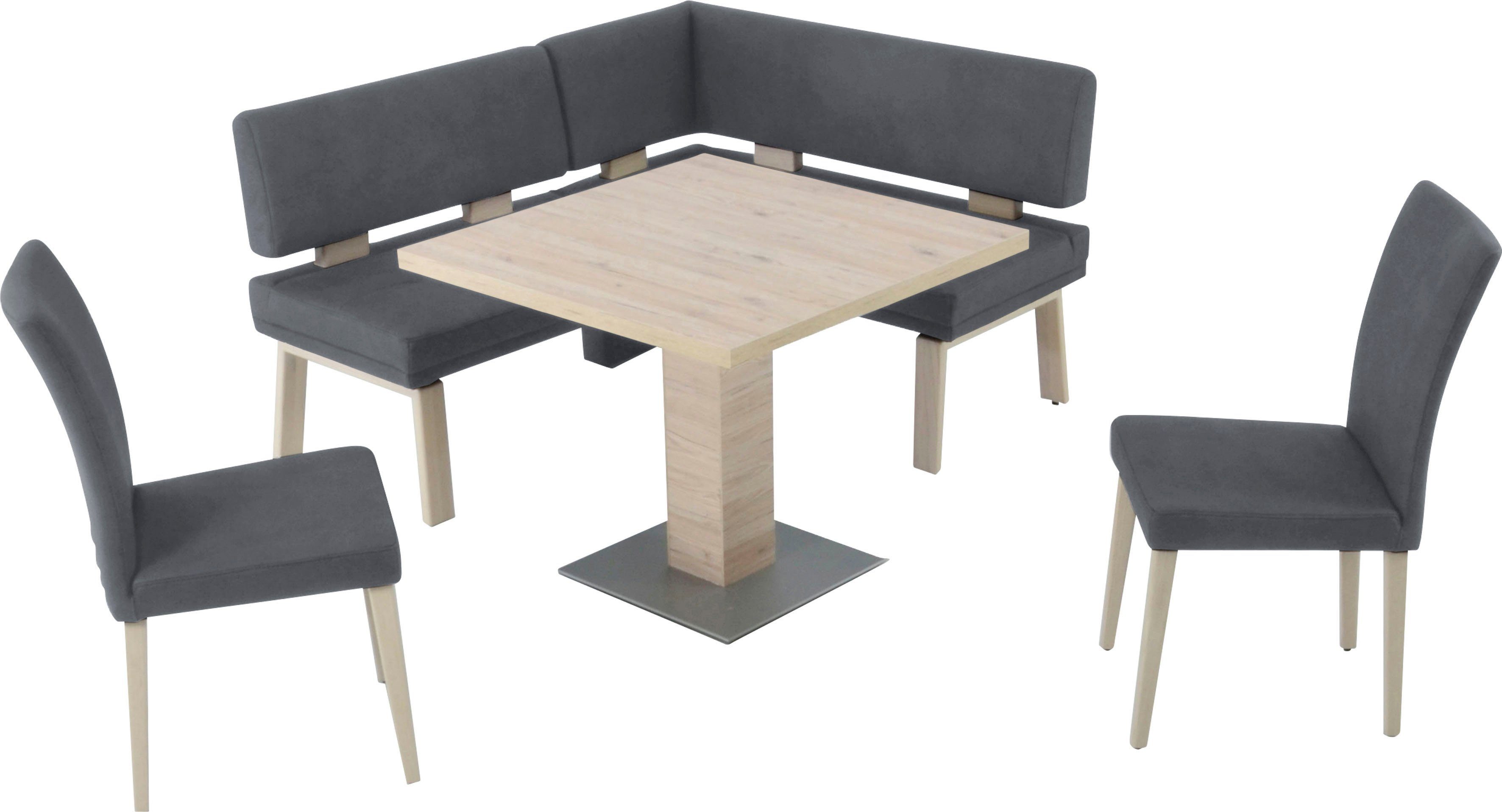 K+W Komfort & Wohnen Eckbankgruppe Santos I, (Set), rechts/links Schenkel 157cm, zwei 4 Holzstühle und Tisch 90x90cm ocean