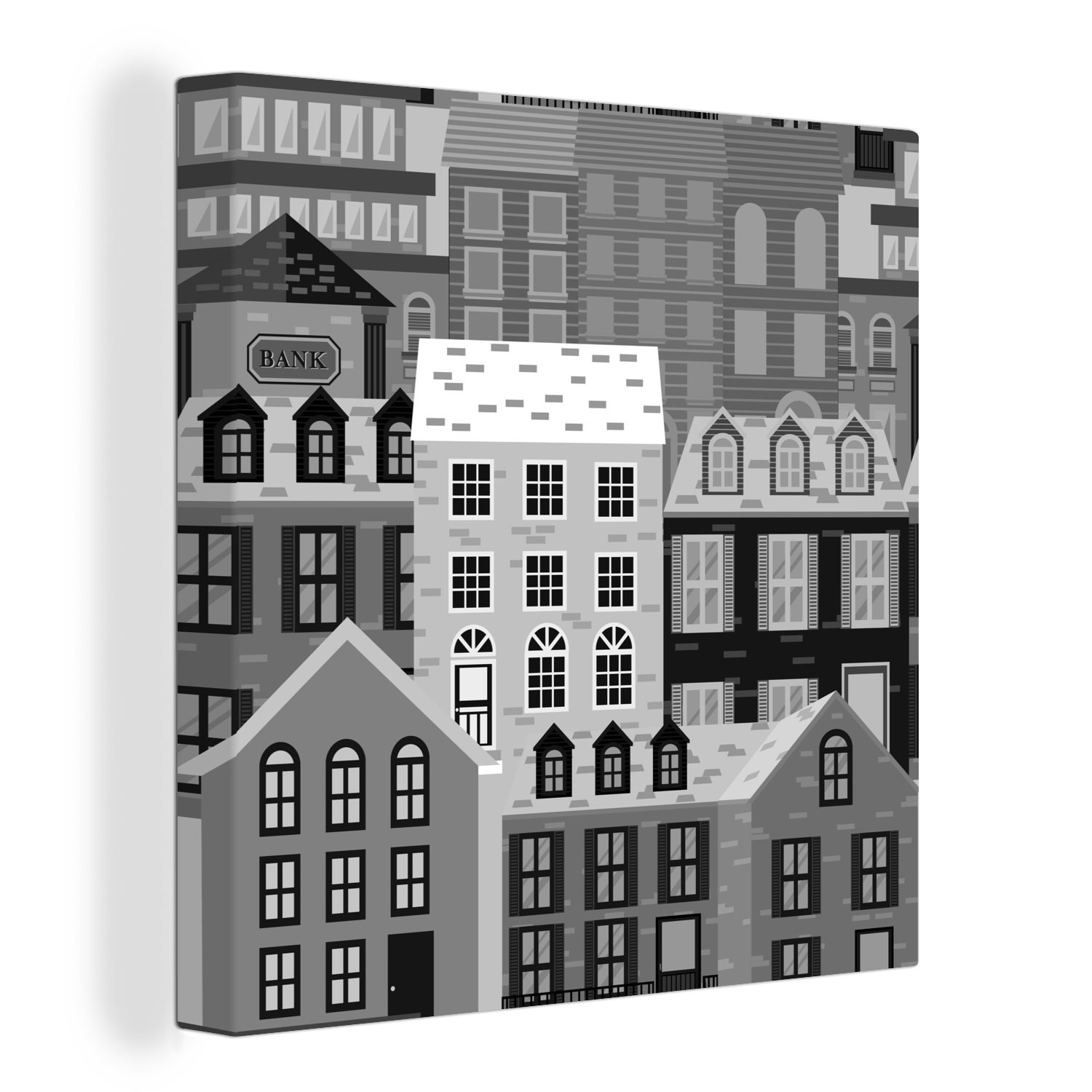 Schlafzimmer und in Leinwand St), der - der für Bilder Häuser Stadt Wohnzimmer OneMillionCanvasses® Muster (1 Leinwandbild schwarz weiß,