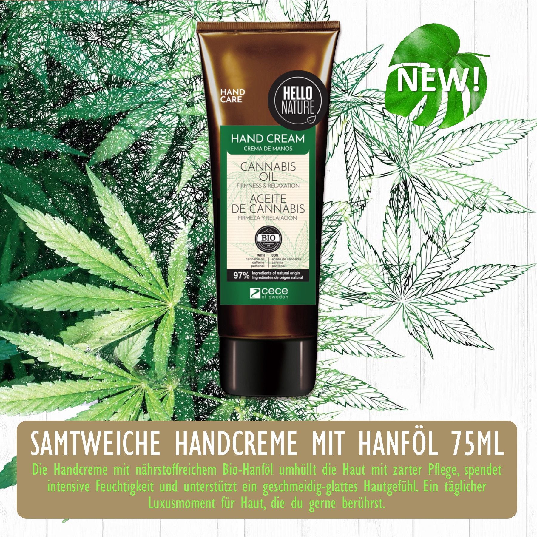 Hello Nature Handcreme Hello Nature Handpflegecreme Hautpflege mit Hanföl Bio Vegan, 3-tlg., Handpflege, Handcreme, Hello Nature, Cannabis