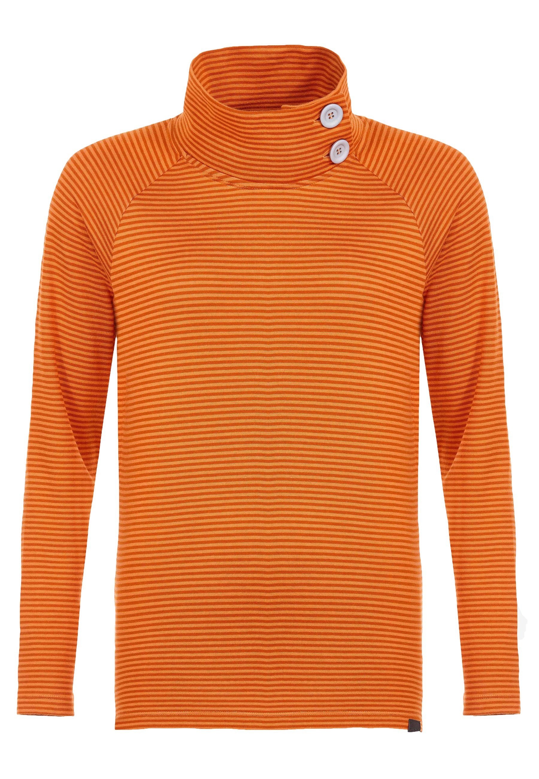 Elkline Sweatshirt By the Sea Streifen Longsleeve Stehkragen mit Knöpfen darkorange - mandarin