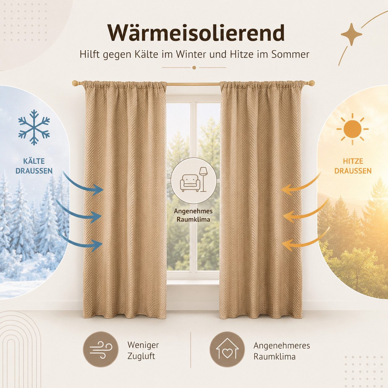 LMaxhome Verdunkelungsvorhang Thermovorhang 370 g/m² Verdunkelungsvorhang mit Multifunktionsband (1 St), Schwerer Vorhang mit 3-Lagen-Aufbau, Chevron-Steppung u – Bild 2 von 5