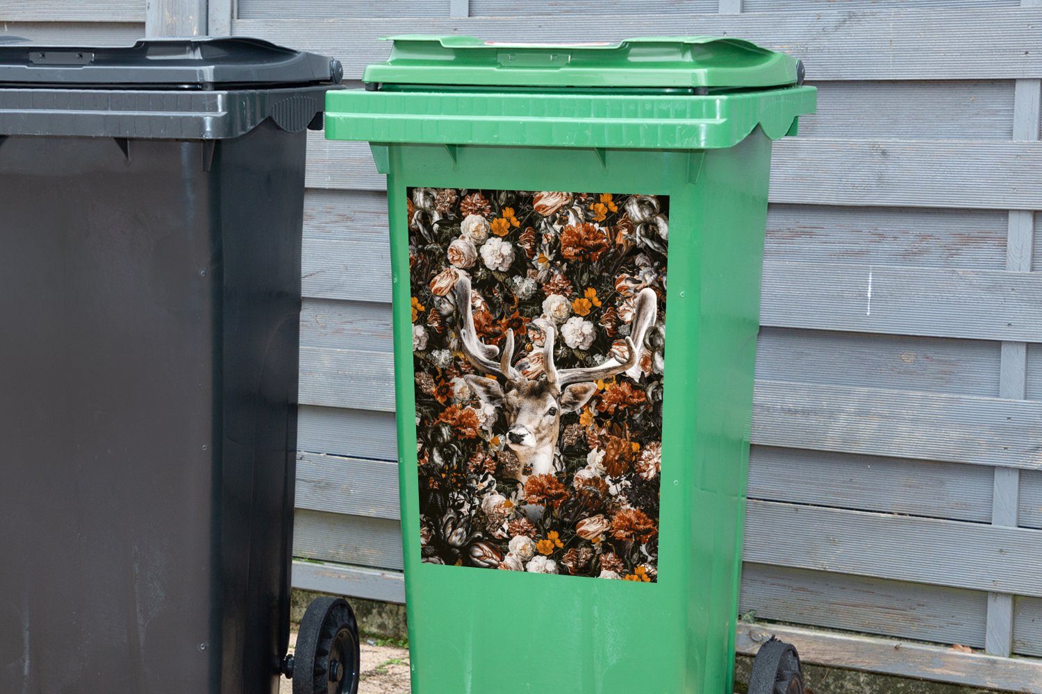 Container, - Mülltonne, Wandsticker Sticker, - MuchoWow Orange (1 Hirsch St), Abfalbehälter Geweih Mülleimer-aufkleber,