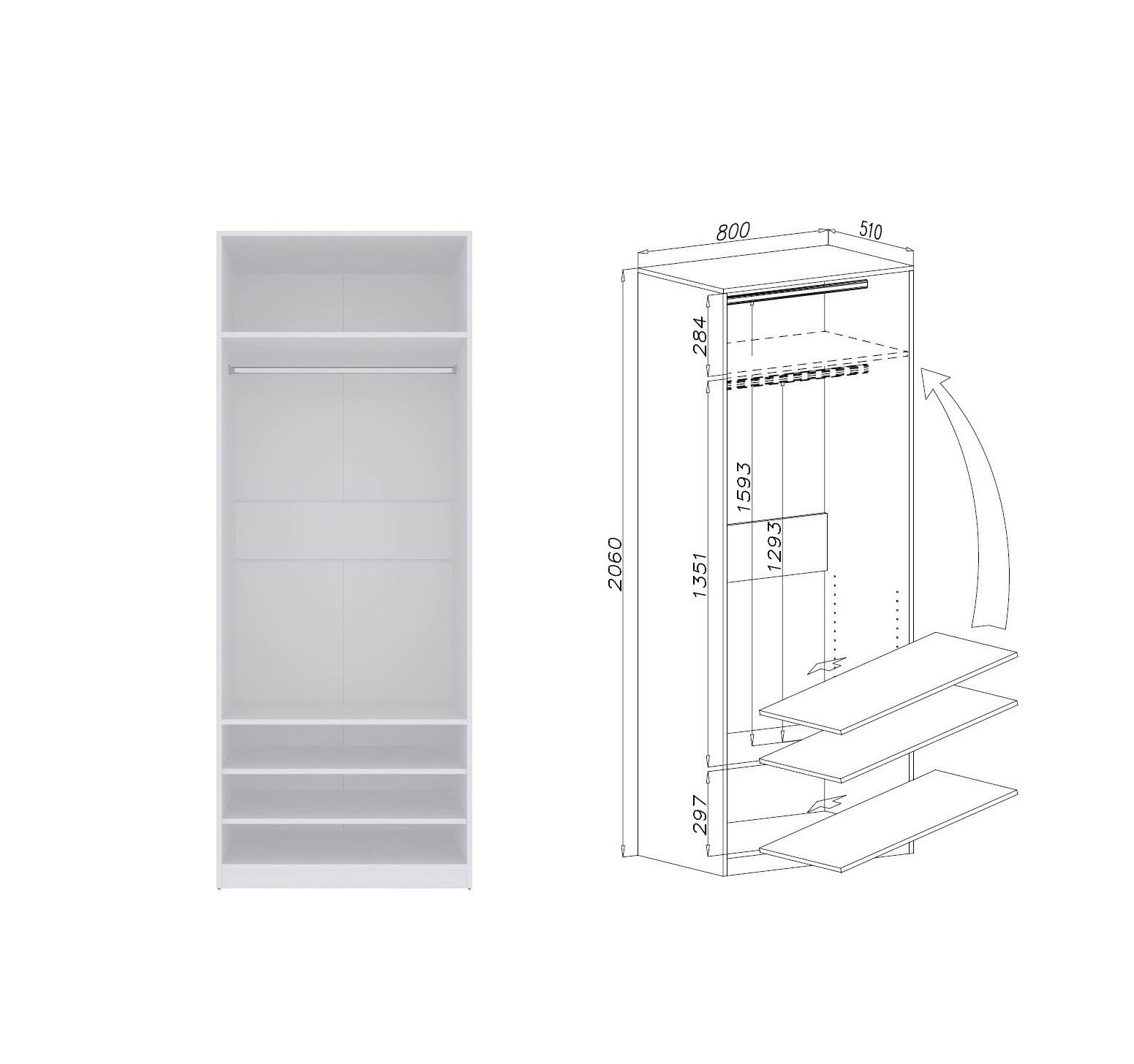 Marmex Möbel Schrank-Set TRES SET B/B offener Garderobenschrank begehbarer Kleiderschrank, (5-St), viel Stauraum, Ankleidezimmer, Schubladen – Bild 4 von 5