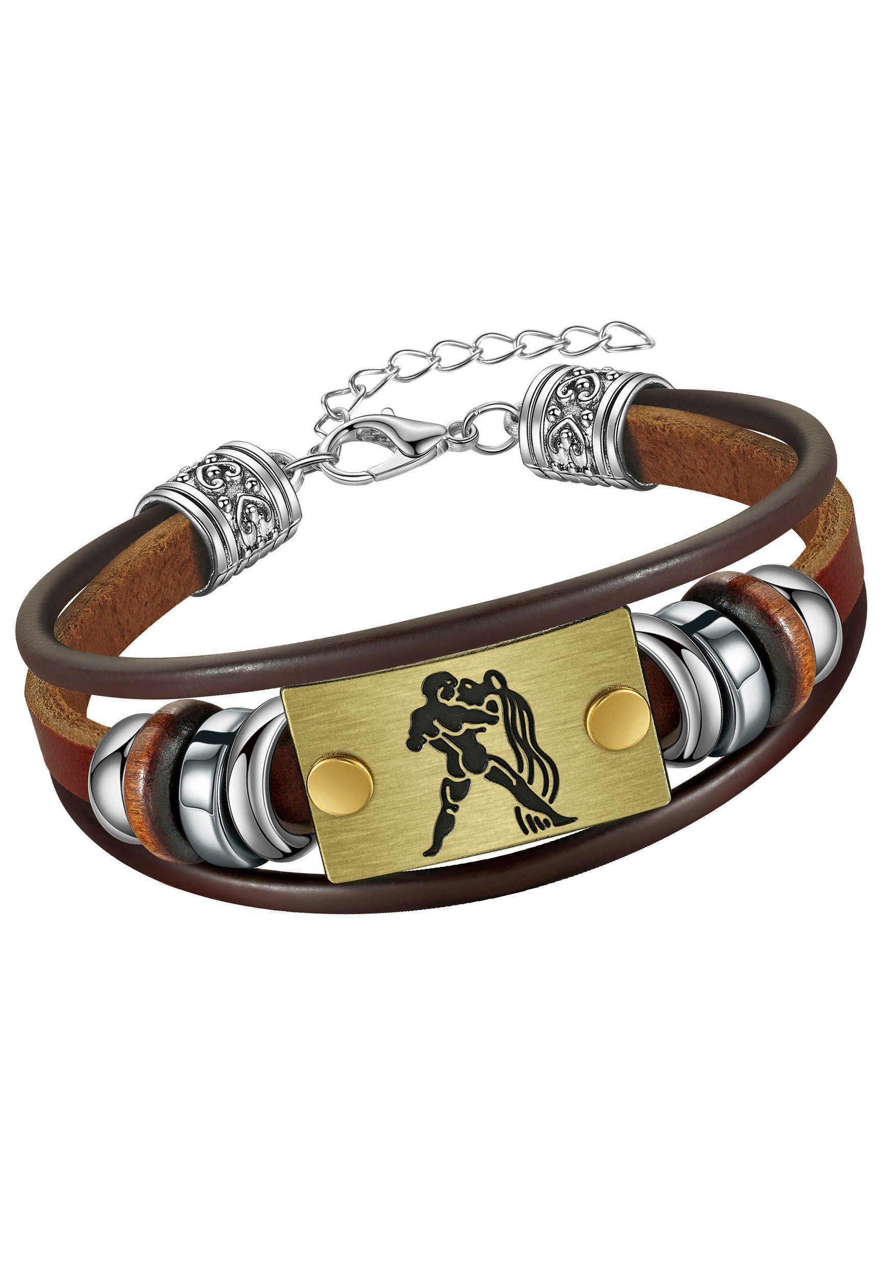 Firetti Armband Schmuck Geschenk Armschmuck Armkette Edelstein Sternzeichen, Made in Germany - mit Hämatit - mit Holzimitat
