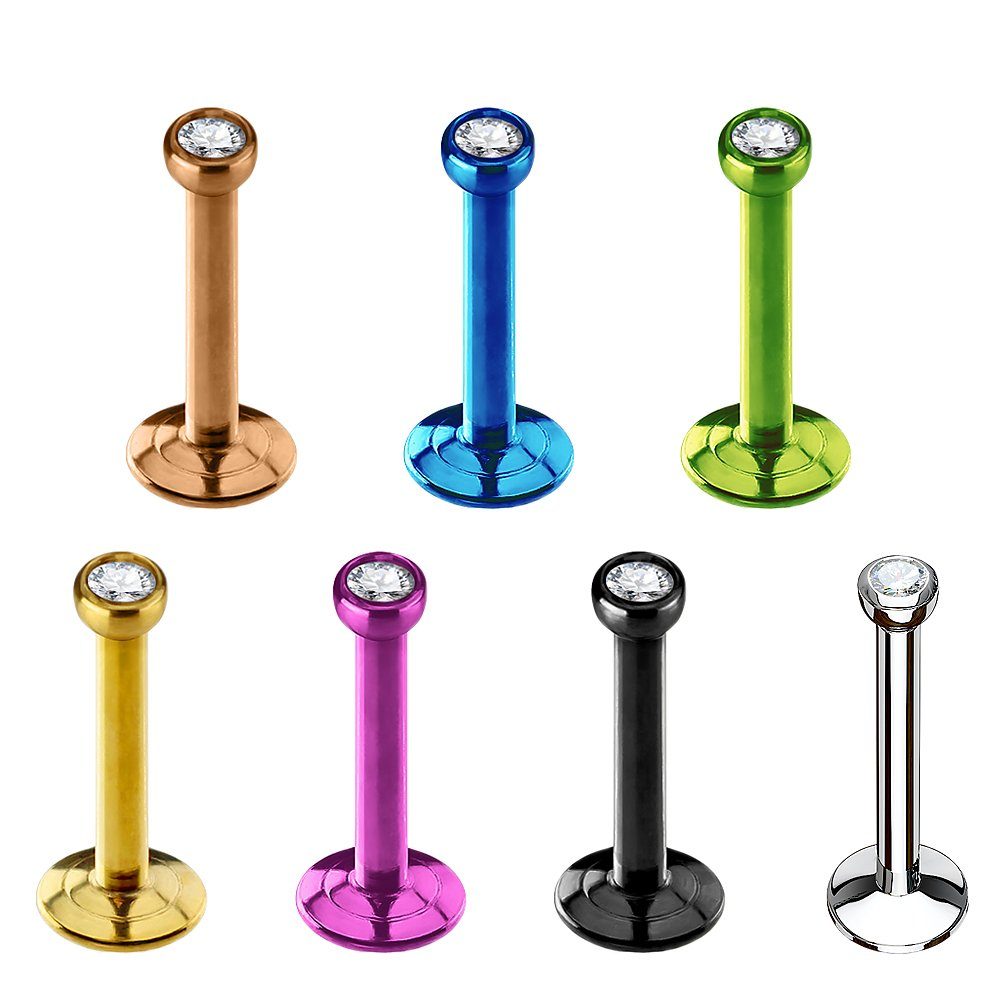 Taffstyle Piercing-Set Piercing Micro Stecker Platte Innengewinde Kristal, Piercing Micro Stecker Platte Strass Stein Lippe Monroe Labret Lippen