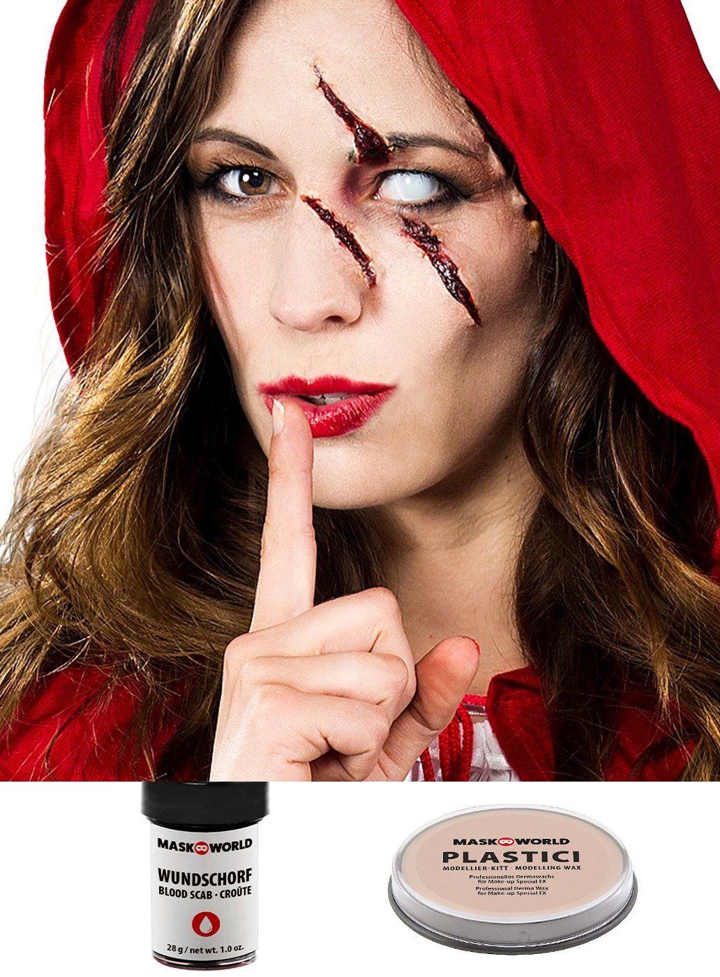 Maskworld Theaterschminke Make-up Set Horror Wunde, Halloween Schminkset mit Wundenpaste und Blut