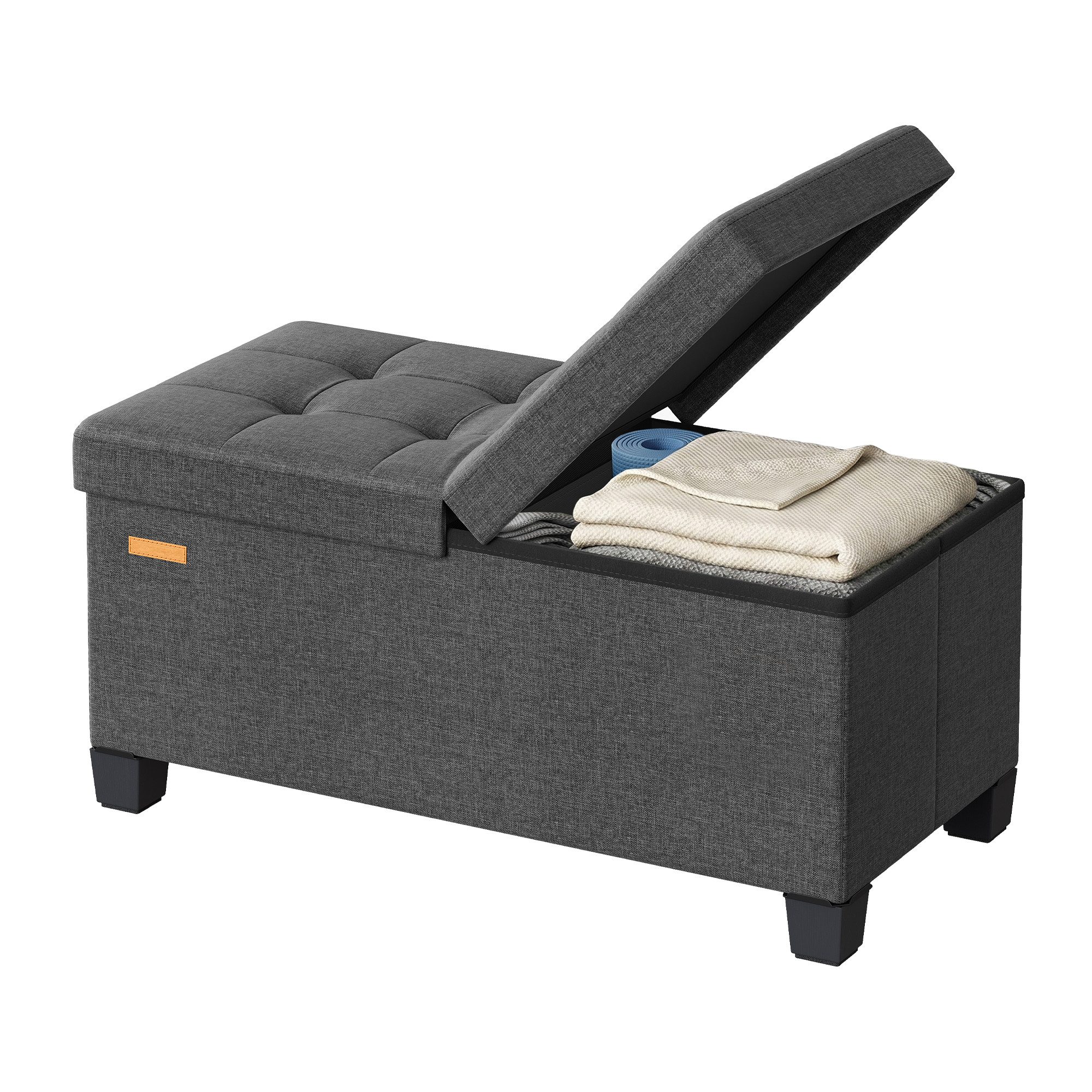 SONGMICS Sitzhocker Aufbewahrungsbox faltbar, 76 cm, Wohnzimmer Schlafzimmer Flur, mit Stauraum, mit Deckel groß – Bild 3 von 5