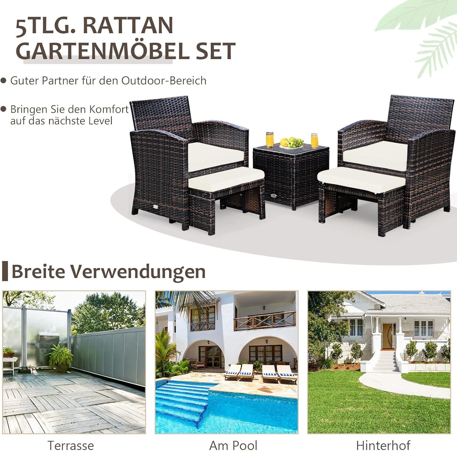 KOMFOTTEU Balkonset Rattanmöbel, (Set, 1 Tisch günstig online kaufen