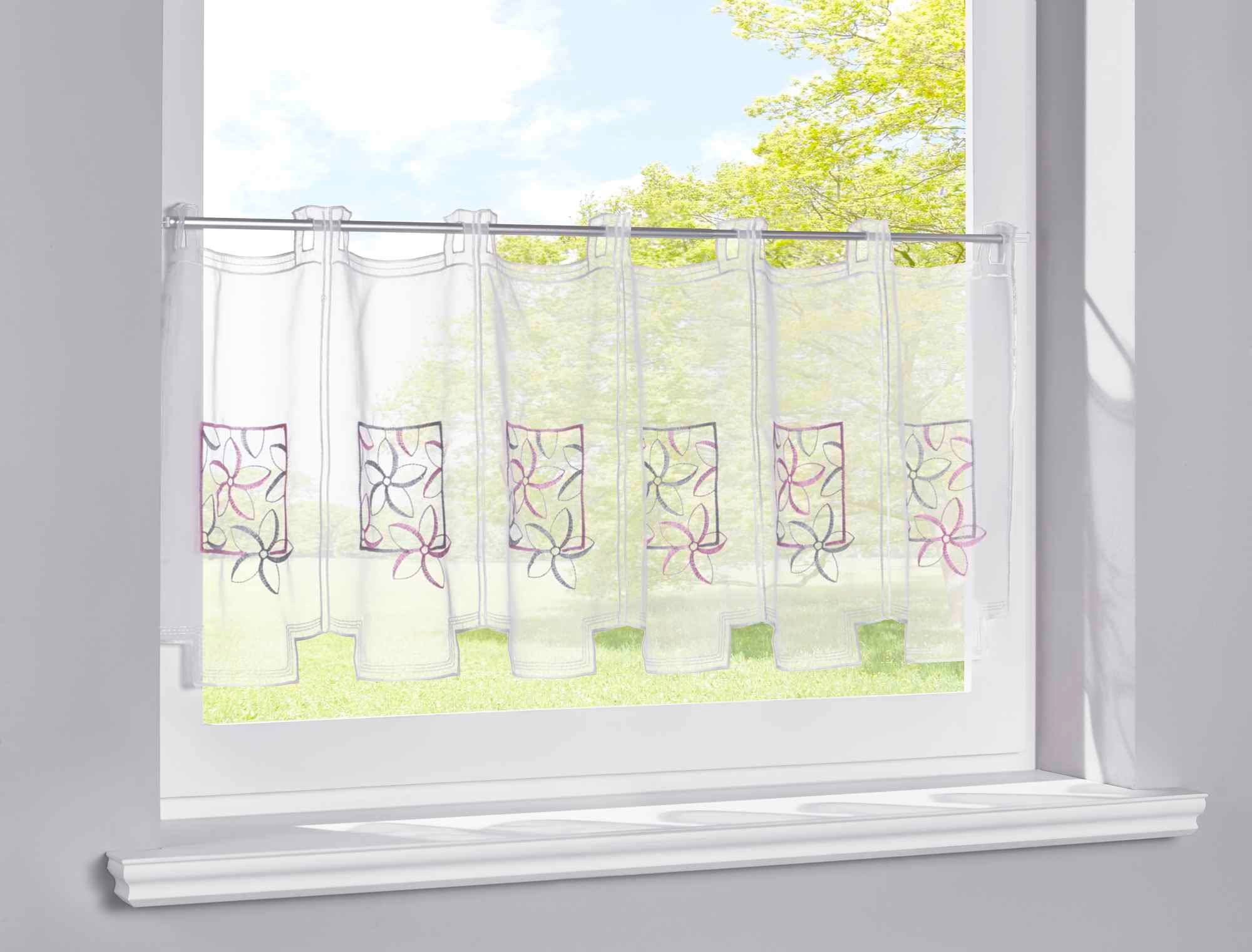 Scheibengardine, Gardinenbox, Stangendurchzug (1 St), transparent, Voile, Stickerei Transparent Bitrogardine Küchenfenster Sichtschutz Blumenbox