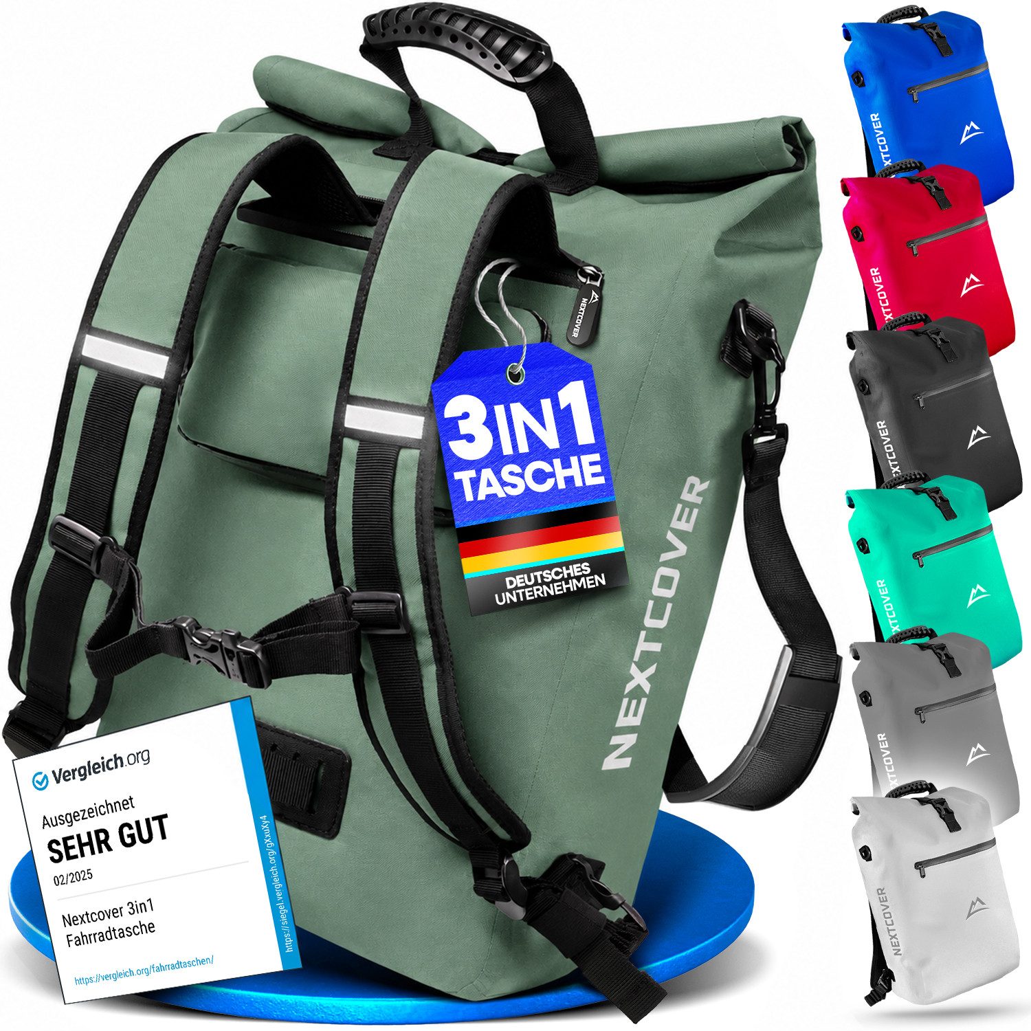 Nextcover Fahrradtasche TPU Fahrradtasche NEU 3in1 Fahrradtasche für Gepäckträger -wasserdicht