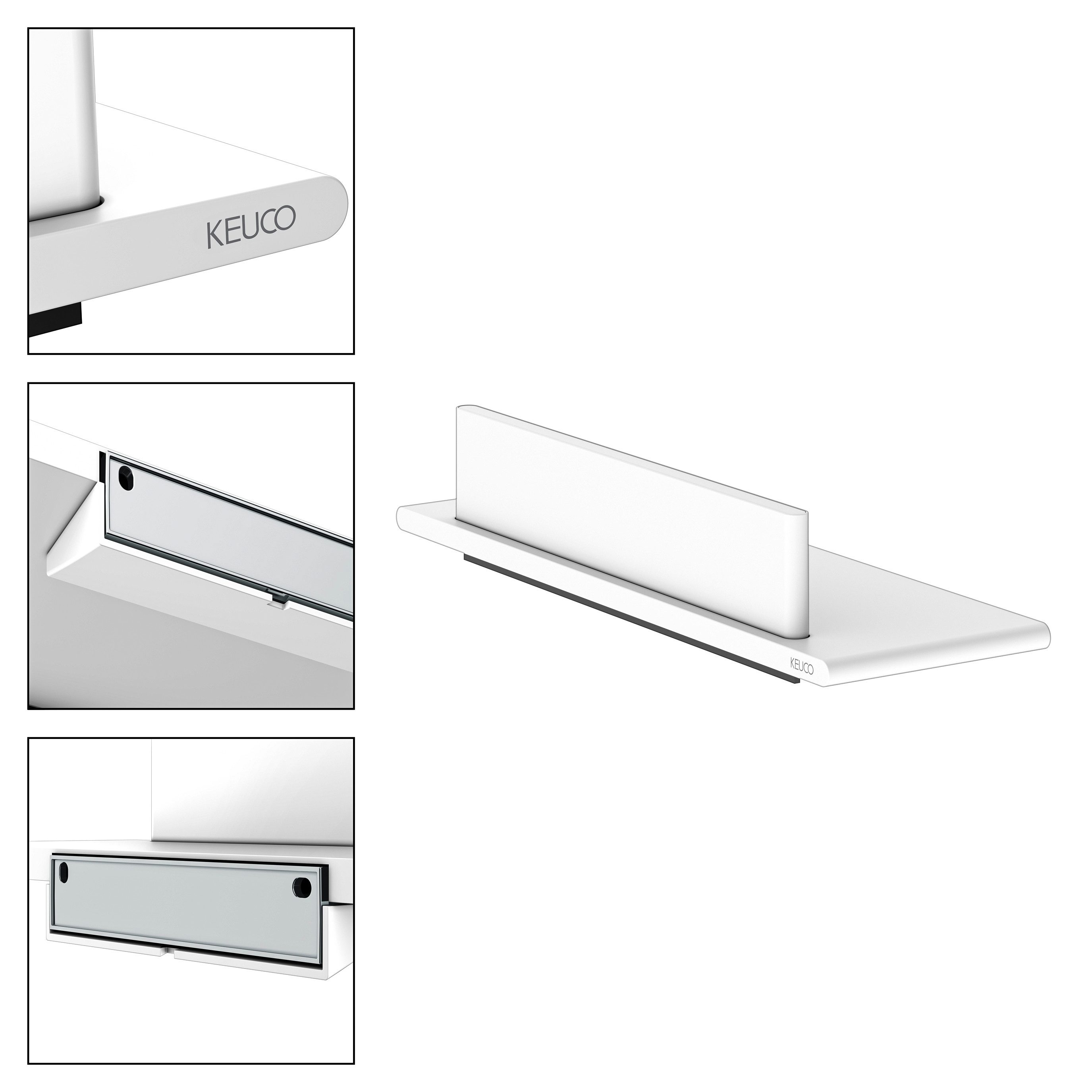 Keuco Duschablage ROSE, zum Kleben und Schrauben, 32,8 cm, mit Duschabzieher, weiß matt