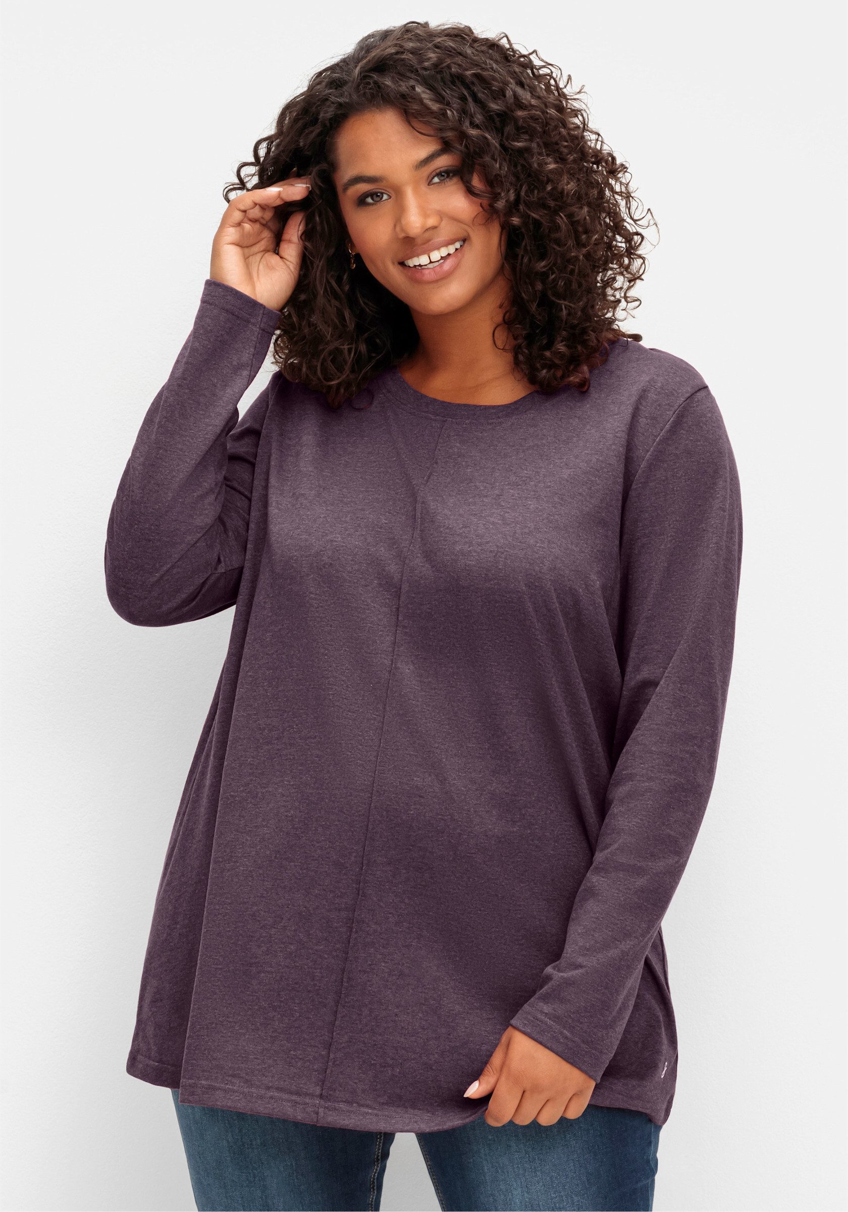 Sheego T-Shirt Langarmshirt Langarm in A-Linie, mit Rundhals