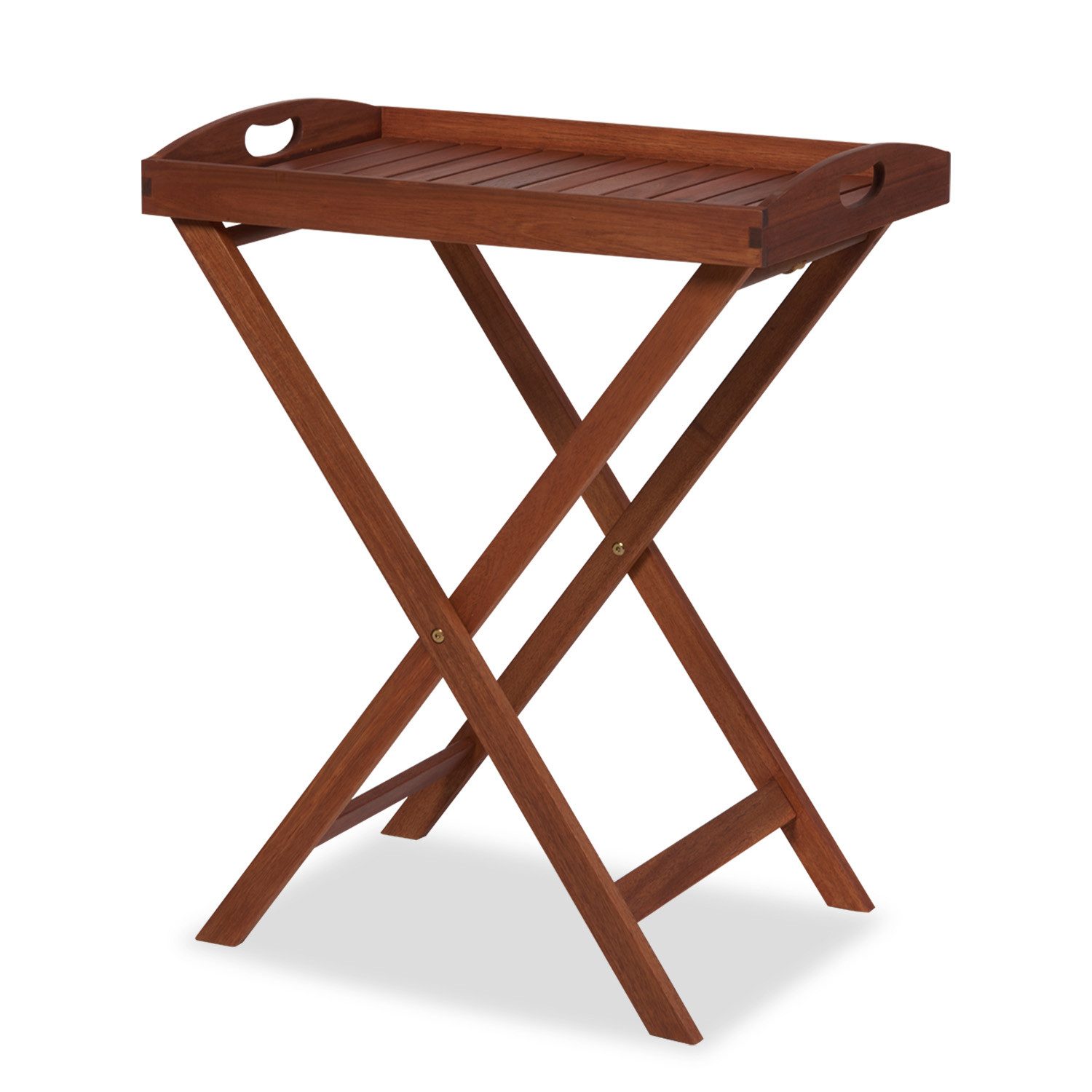 KHG Beistelltisch Gartentisch aus Akazien-Echtholz mit abnehmbarem Tablett (tragbar, klappbar, wetterfest, 20 kg belastbar, mit Schüttrand), Tablett abnehmbar