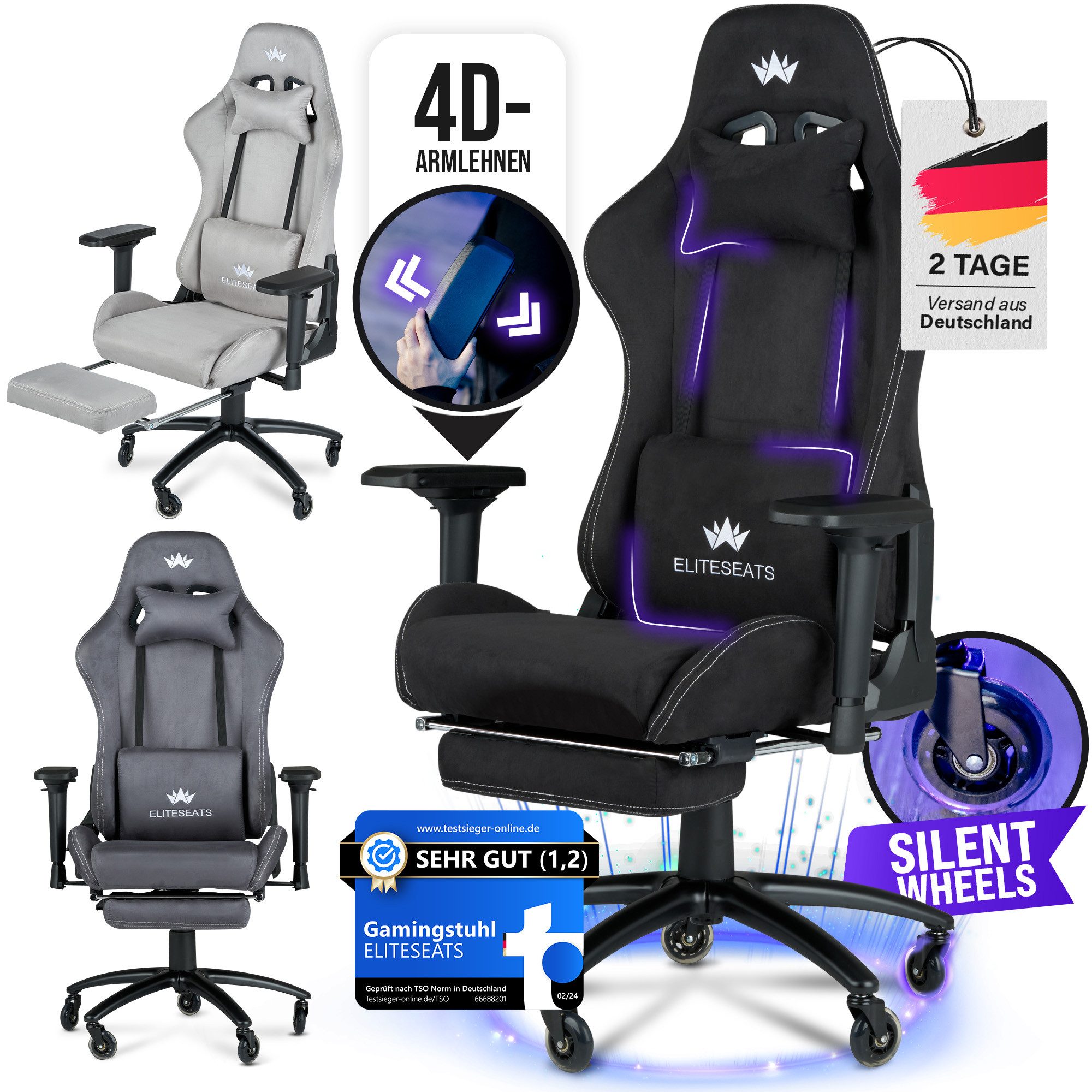 ELITESEATS Gaming-Stuhl Ergonomisch mit Fußstütze - günstig online kaufen