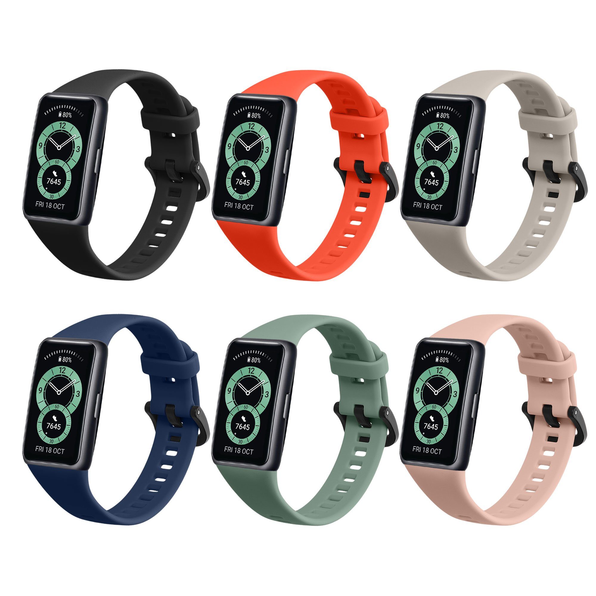 kwmobile Uhrenarmband 6x Sportarmband für Huawei Band 6 & 6 Pro / Honor Band 7 & 6 Armband, Armband TPU Silikon Großes Set Fitnesstracker - verschiedene Farben