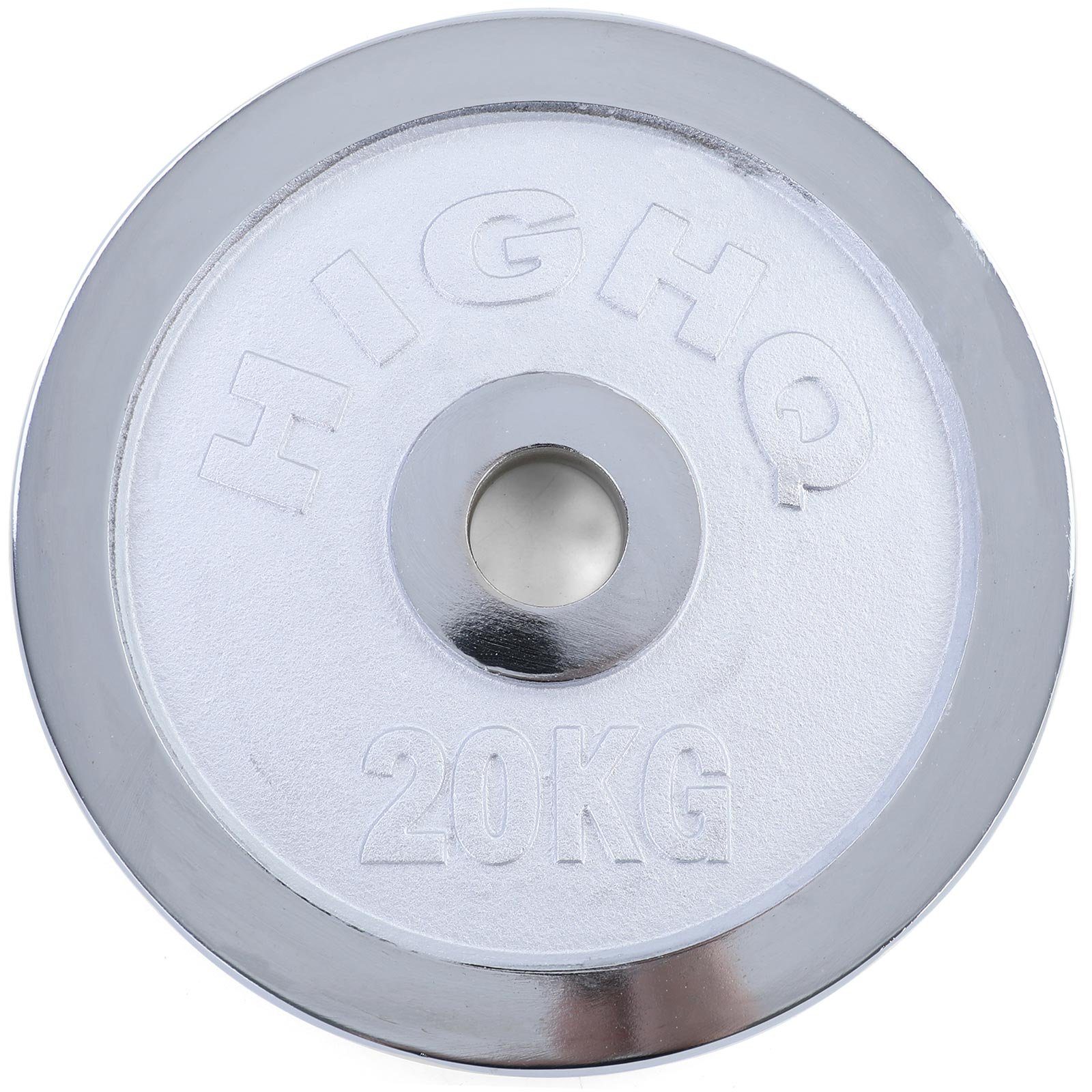 RAMROXX Gewichteplatten 20kg Olympia Hantelscheibe Gusseisen Silber glänzend 50mm, 20,00 kg, eine 20 kg Scheibe