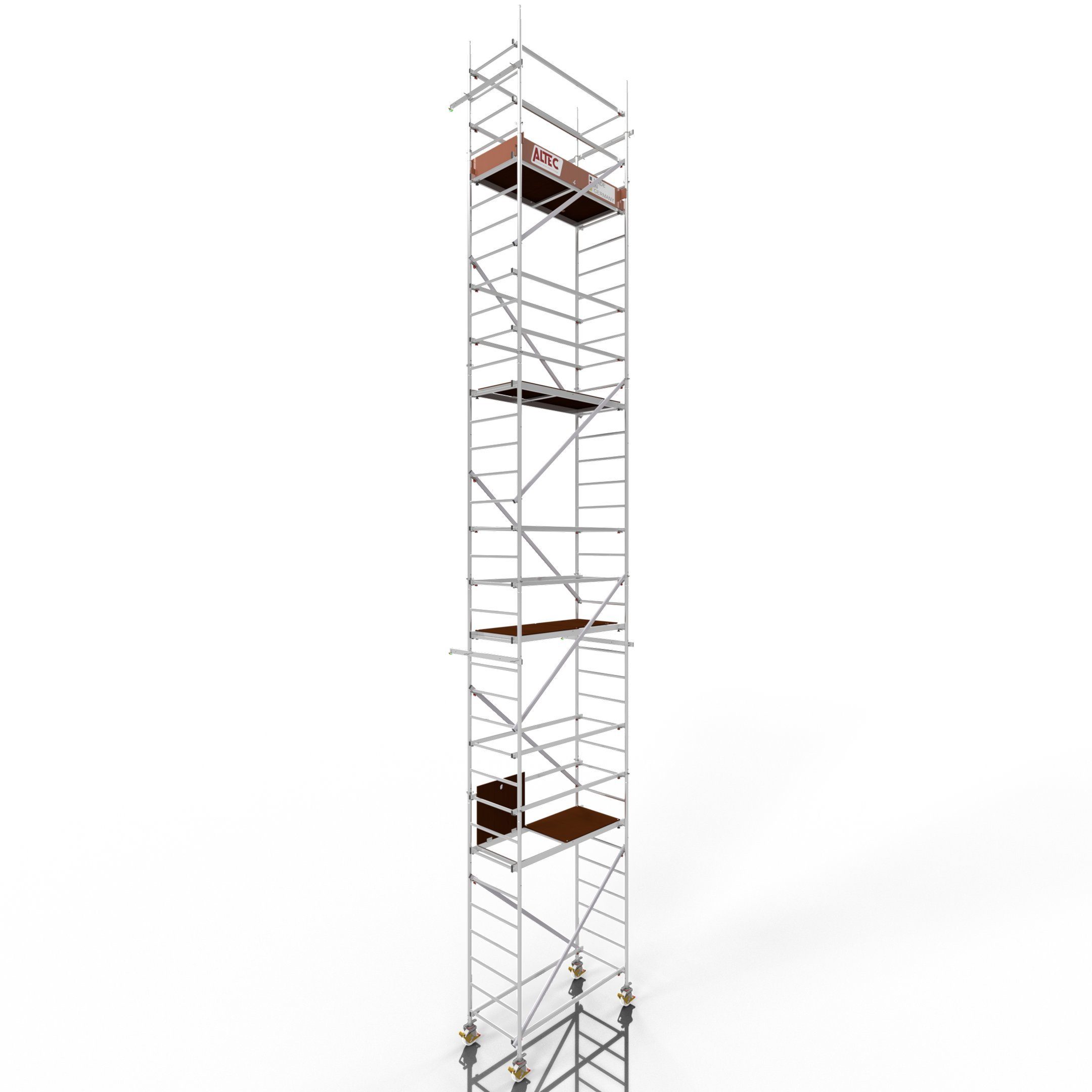 ALTEC Aluminium Fahrgerüst Rollfix 2.0 mit Ø150mm Rollen & Wandanker, Made in Germany, maximale Arbeitshöhe 10 Meter