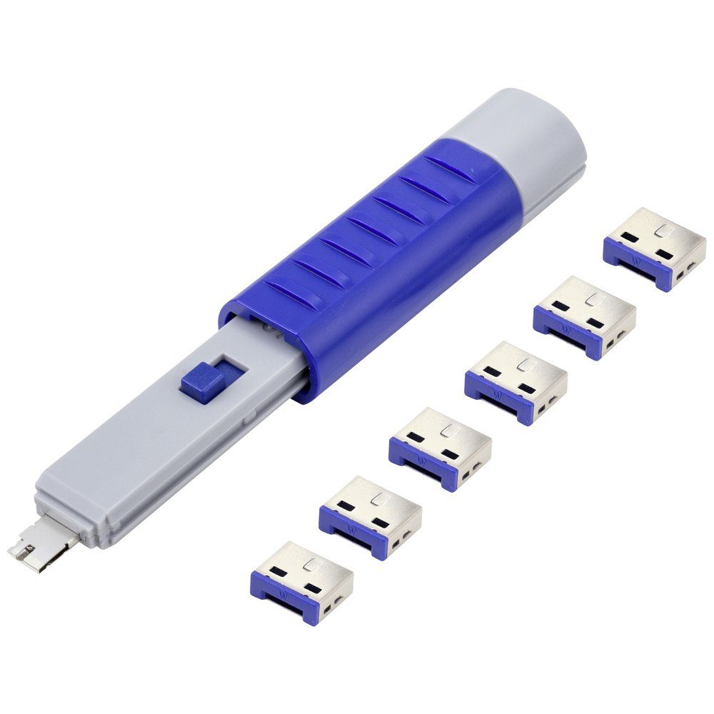 Laptopschloss Renkforce USB-A Port Schloss RF-4714586 6er Set Silber, Blue inkl. 1