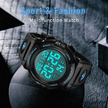 aswan watch Für Herren mit Wecker,Stoppuhr,Licht Watch, Datum-Sport Armbanduhr mit Silikonarmband