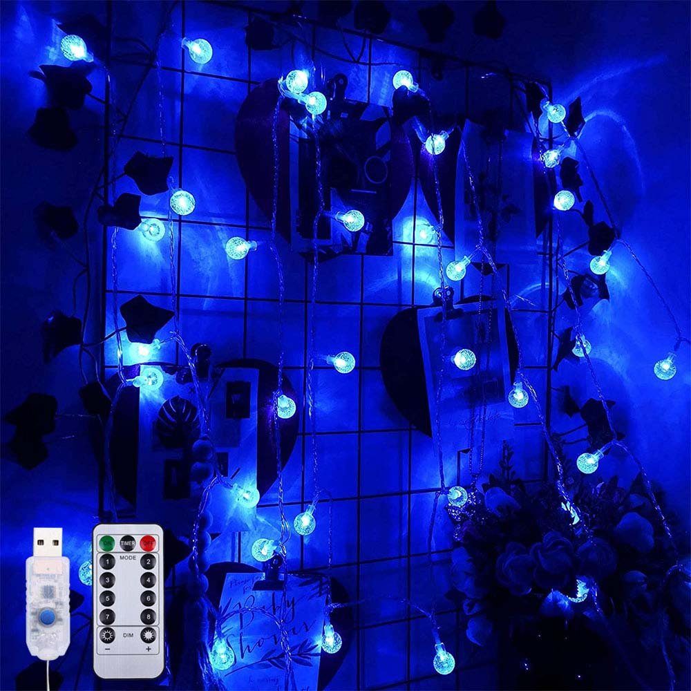 Rosnek LED-Lichterkette Kristallkugel, Dimmbar, 8 Modi, Timer, für Weihnachts- und Hochzeits, mit Fernbedienung; USB Blau