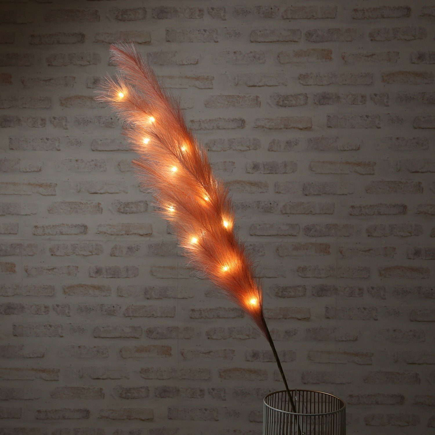 118cm LED rosa, Leuchtzweig MARELIDA Federbüschel Dekozweig Pampasgras 15-flammig LED-Leuchtzweig