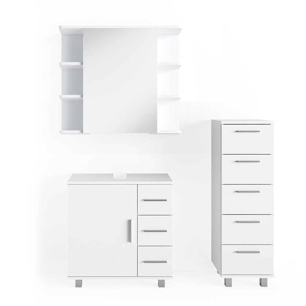 Badmöbel-Set Ilias, Weiß, 3 Teile, mit Midischrank