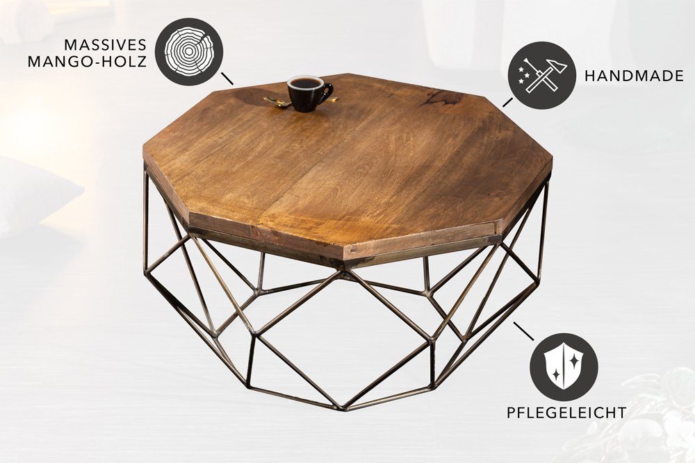 riess-ambiente Couchtisch DIAMOND 70cm natur/messing (gold) – Mango-Massivholz, Metall, Design (Einzelartikel, 1-St), eckiger Stubentisch mit Eisengestell – ide – Bild 4 von 5