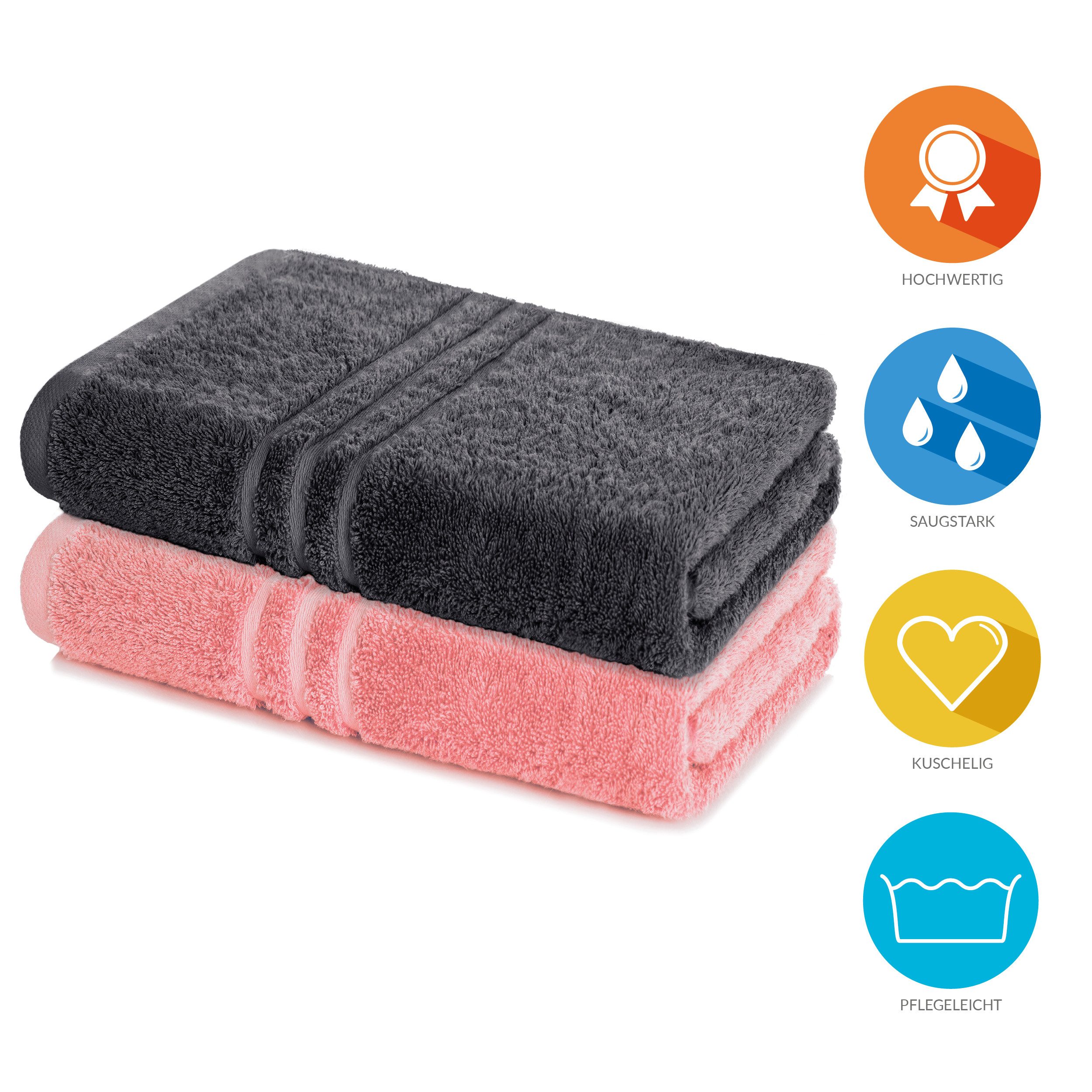 Lavea Badetuch Elena 2er Set Badetücher 100x150 cm, Duschtuch, 500 g/m² Frottier, weich & saugstark, pflegeleicht