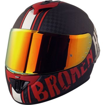 Broken Head Motorradhelm Broken Head Integralhelm BeProud Race Pro Carbon Rot Mit Rot Verspiegelten & Schwarzem Visier (Mit klarem, schwarzem und rot verspiegeltem Visier, Mit klarem, schwarzem und rot verspiegeltem Visier), Mit Spoiler