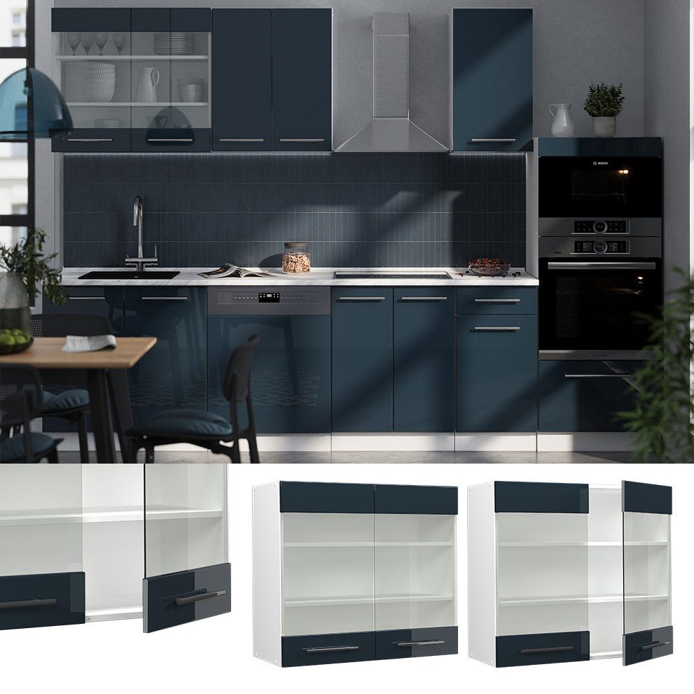 Vicco Glashängeschrank Fame-Line, Dunkelblau Hochglanz/Weiß, 80 günstig online kaufen