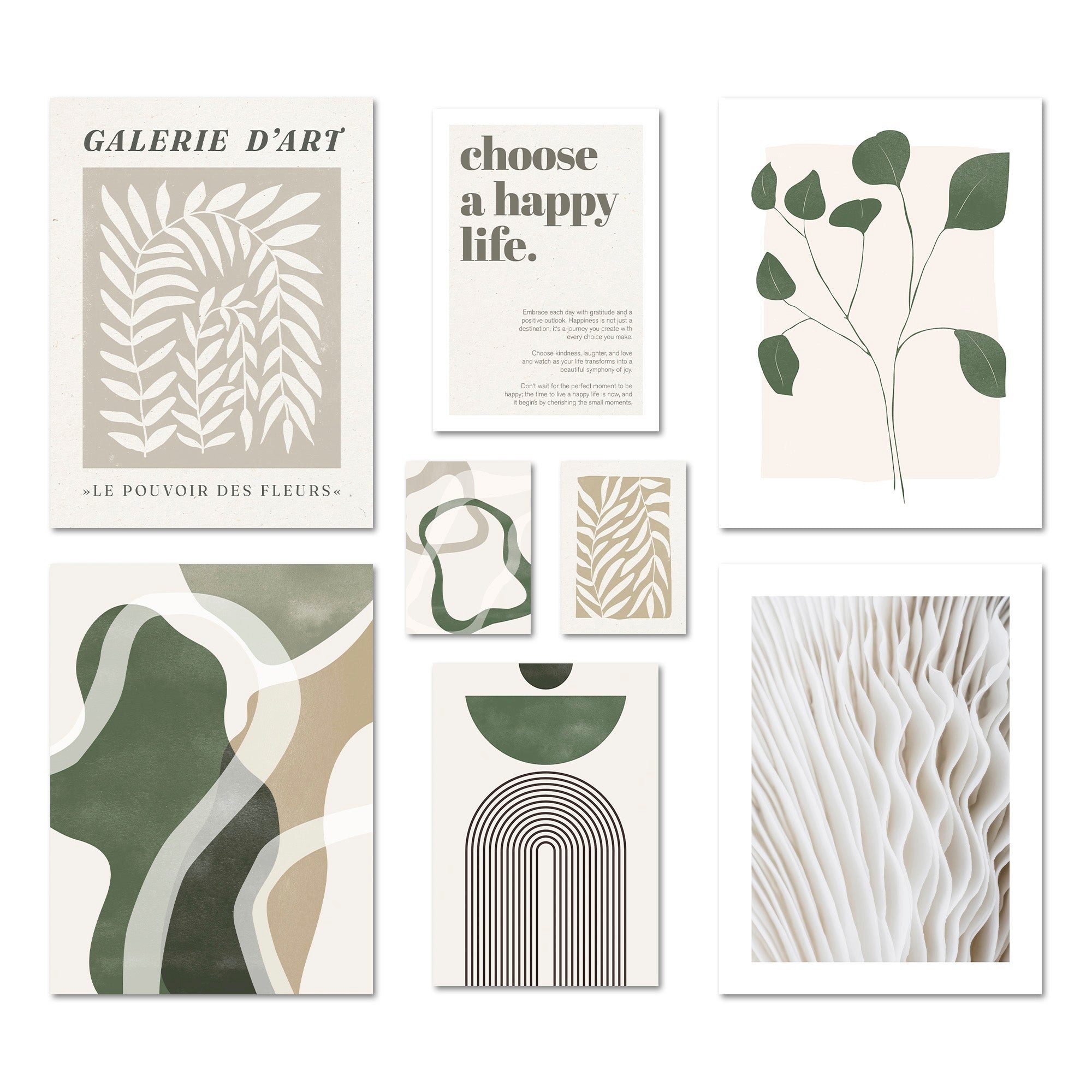 ARTFAVES Bilder-Collage Poster Set Green Mid Century I mehrteilige Bilderwand I Wandbilder Grü, (Wandbilder modern, 8 St)