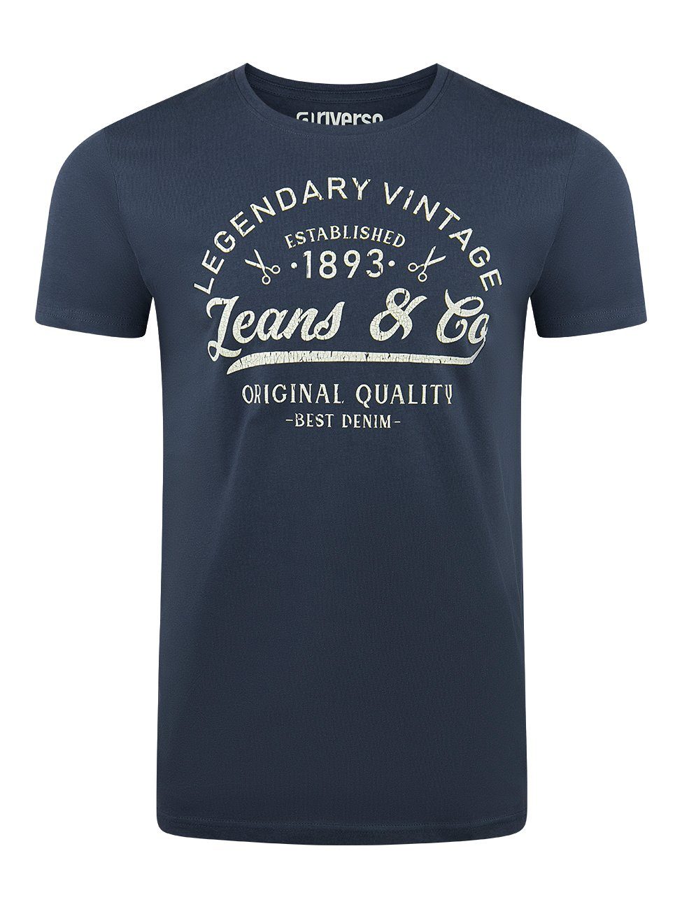 riverso T-Shirt Herren Printshirt RIVLeon Regular Fit (1-tlg) Kurzarm Tee Shirt mit Rundhalsausschnitt aus 100% Baumwolle Dunkelblau (FJD)