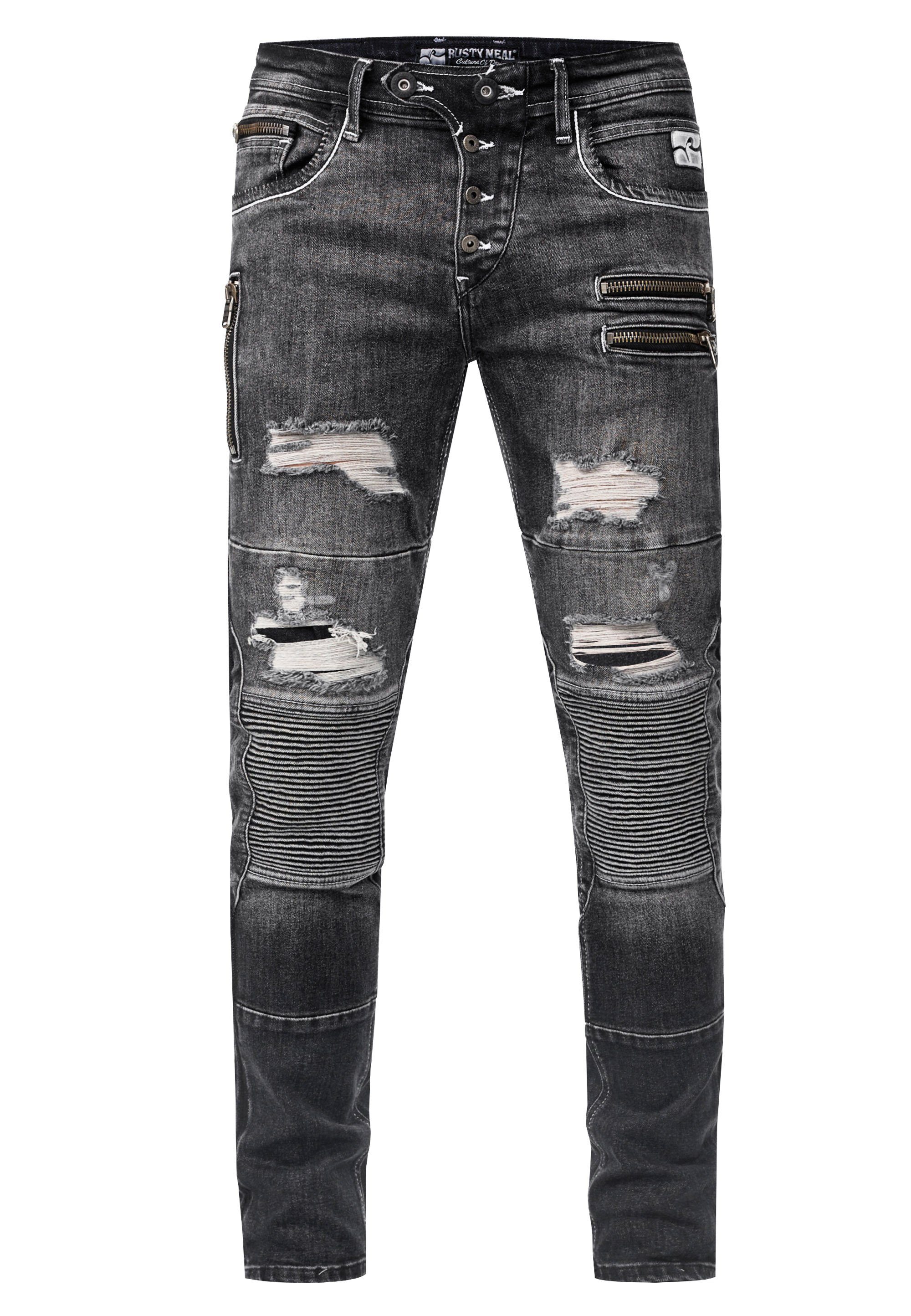 dunkelgrau Used-Look MISATO modischen Rusty im Neal Slim-fit-Jeans