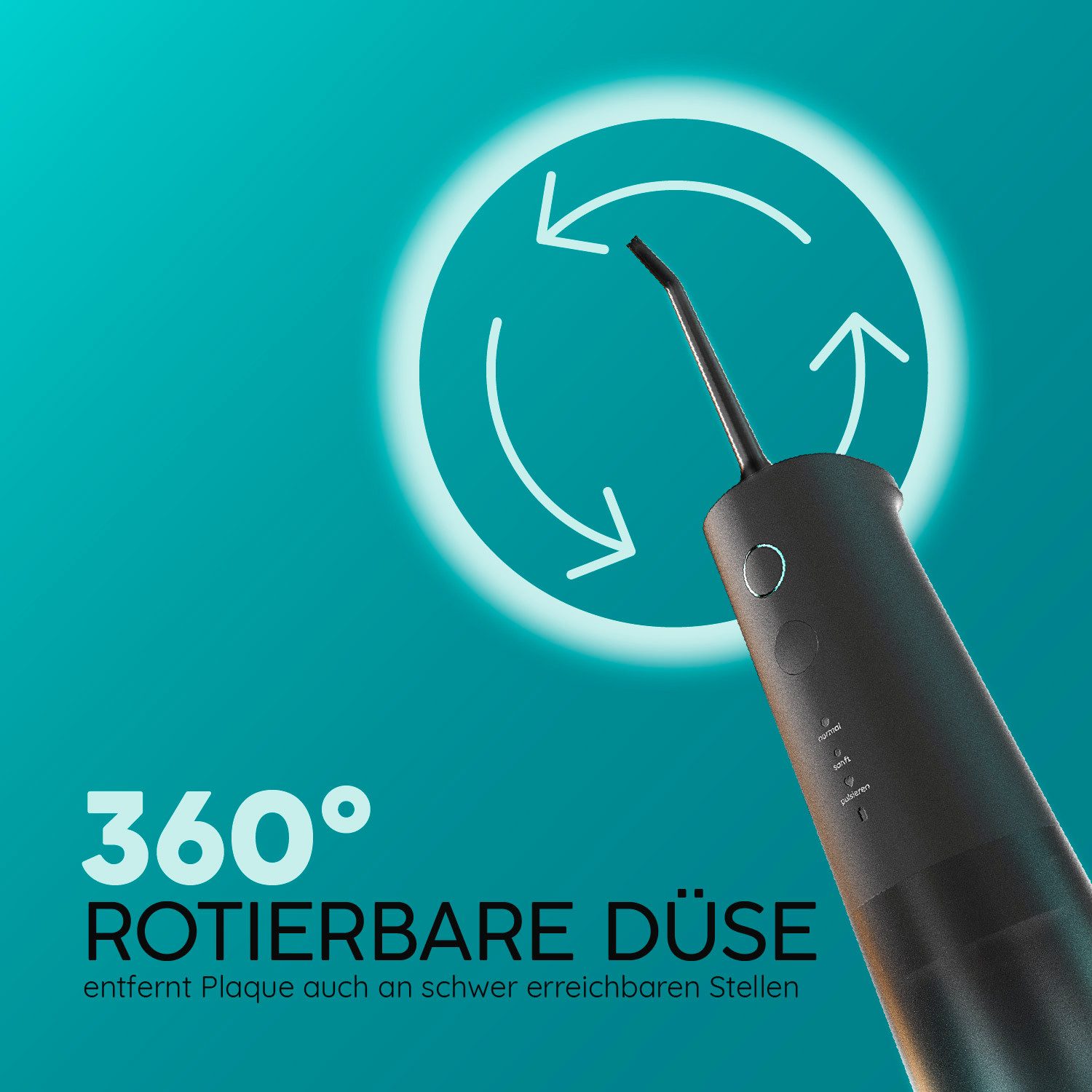 happybrush Munddusche Eco Flow Set - 100 Tage Probeputzen - bis 3 Wochen Power Akku, Aufsätze: 2 St., 240ml Wassertank, hochwertigen TripleBorsten