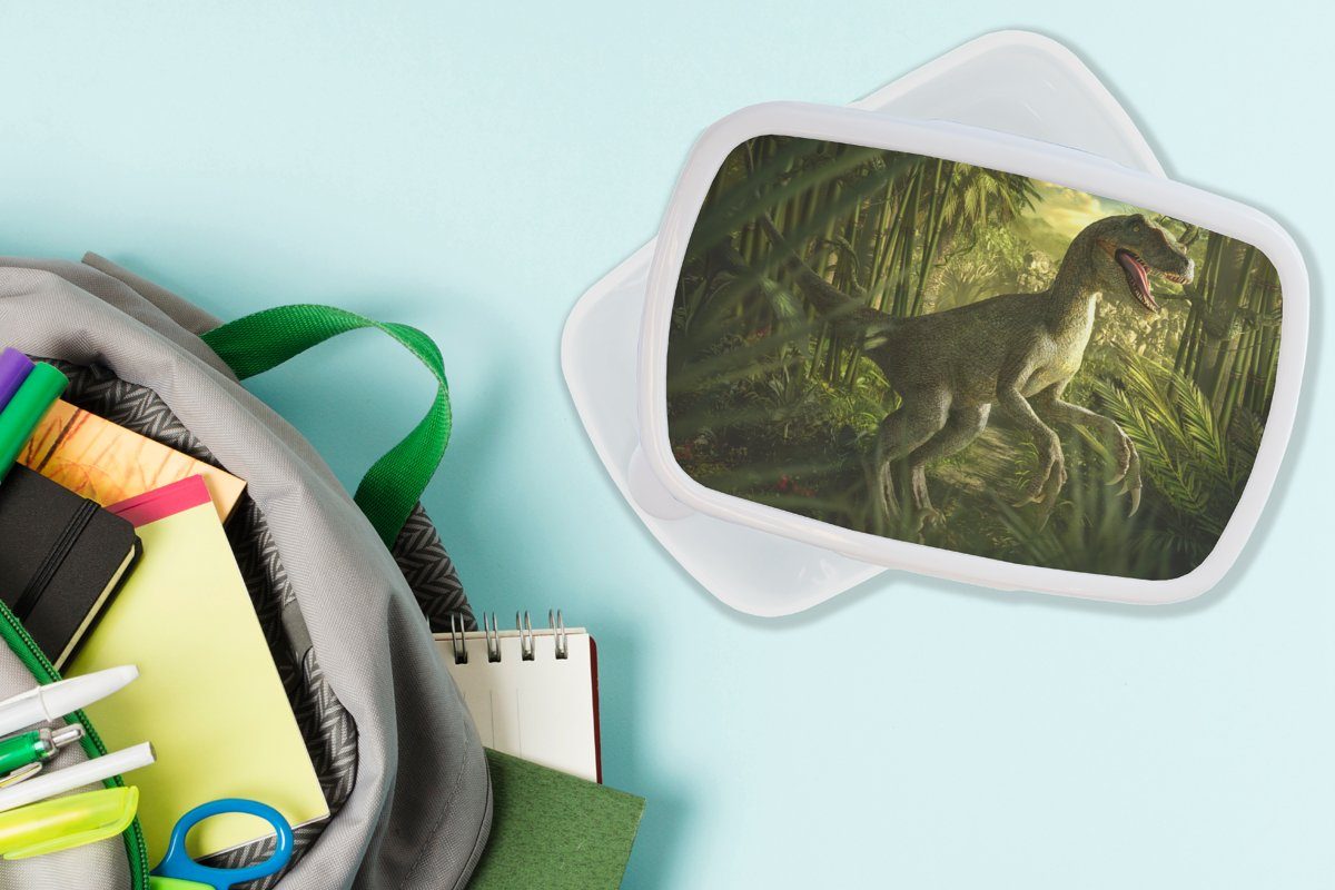 Kunststoff, Grün - Mädchen für - Brotbox Jungen, (2-tlg), Kinder - Pflanzen Dinosaurier und Kinder Erwachsene, MuchoWow Jungs für Lunchbox - Illustration Brotdose, weiß - und