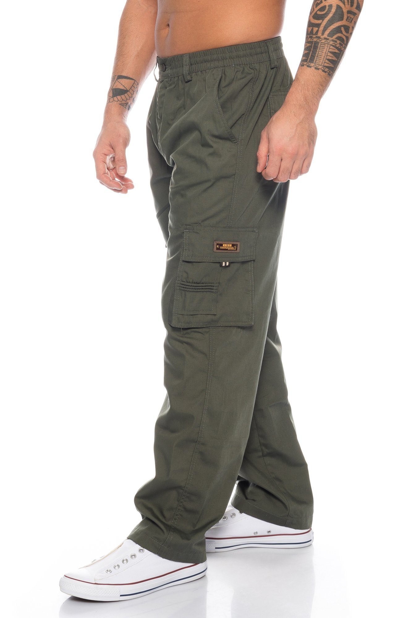 BENK Cargohose Benk Herren Cargo Hose Cargo Pants Unifarbe Arbeitshose Cargohose Grün