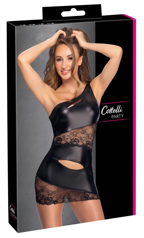 Cottelli PARTY Minikleid Minikleid halb Wetlook halb Spitze - schwarz (1-tlg) Spannende Cut-outs vorne – Bild 5 von 5